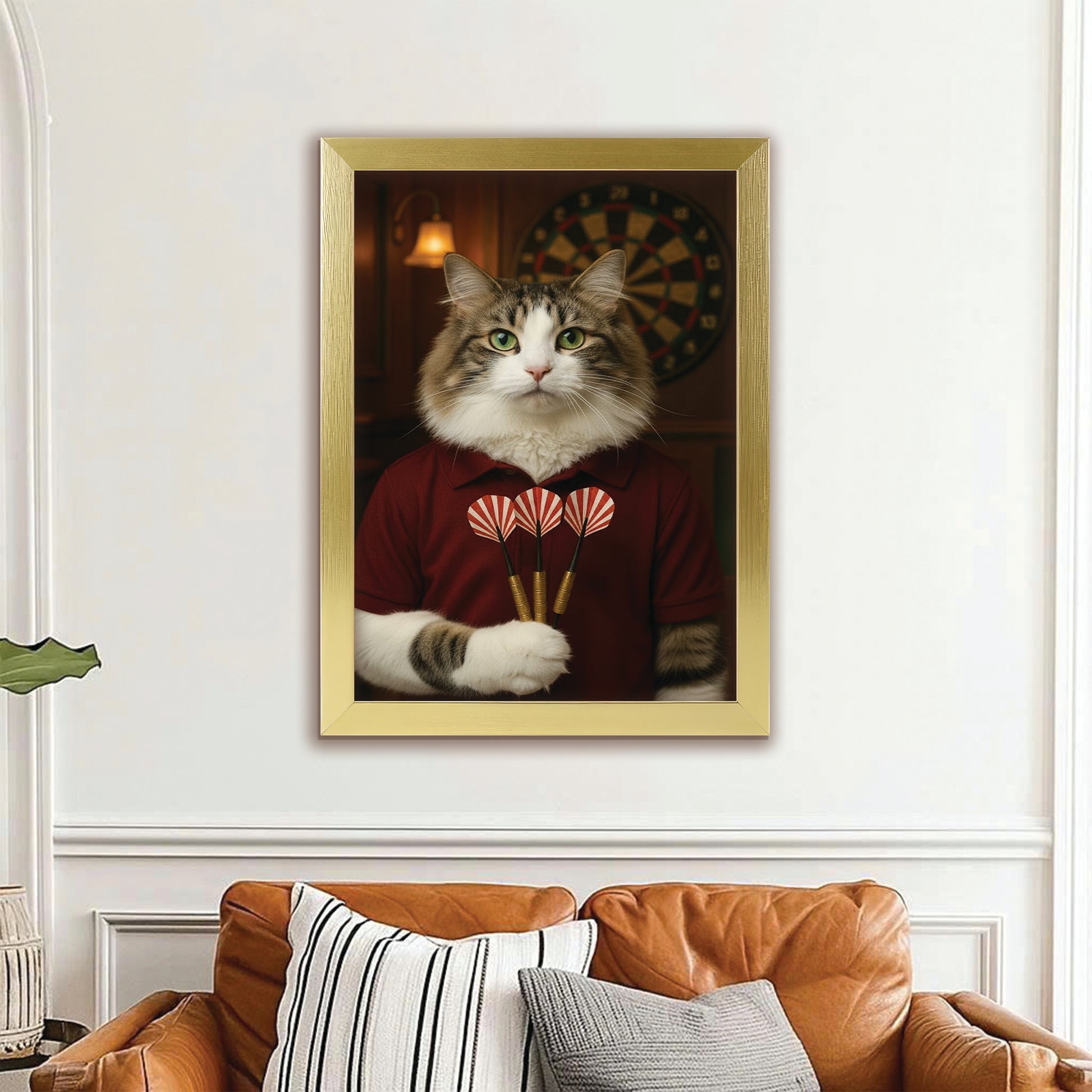 Custom Photo Dart Player Cat Canvas Framed Wall Art  Gift For Cat Lovers