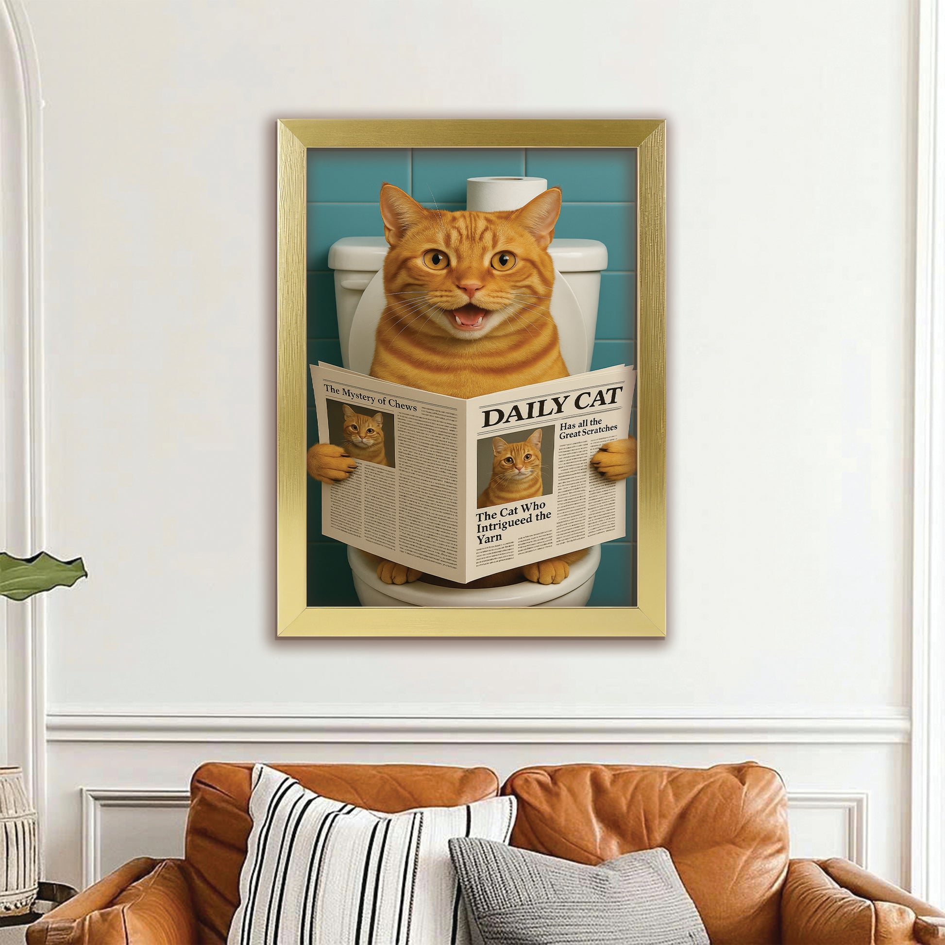 Custom Photo Cat Toilet Bathroom Canvas Framed Wall Art Wall Art