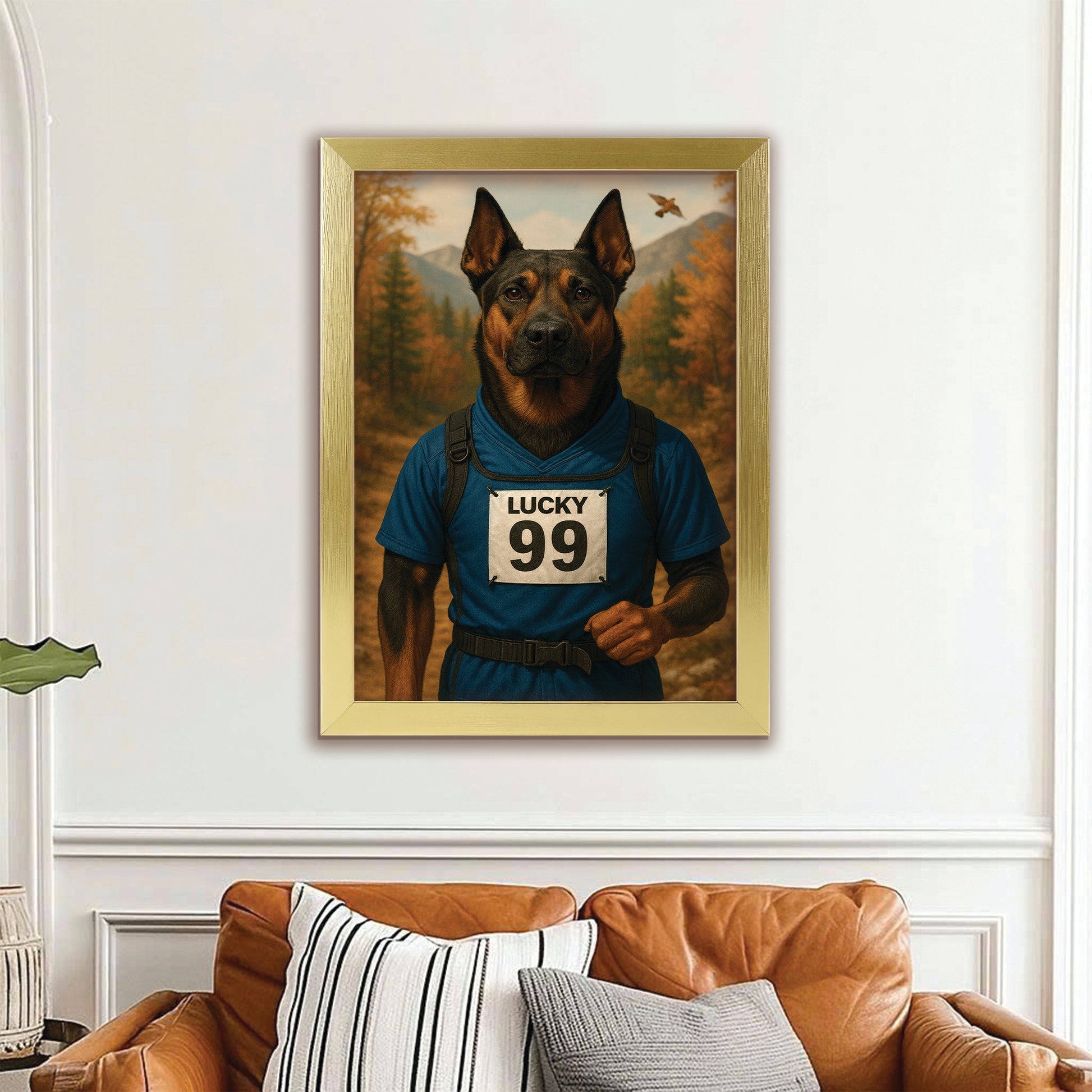Custom Photo Trail Runner Dog Canvas Framed Wall Art Gift For Dog Lover