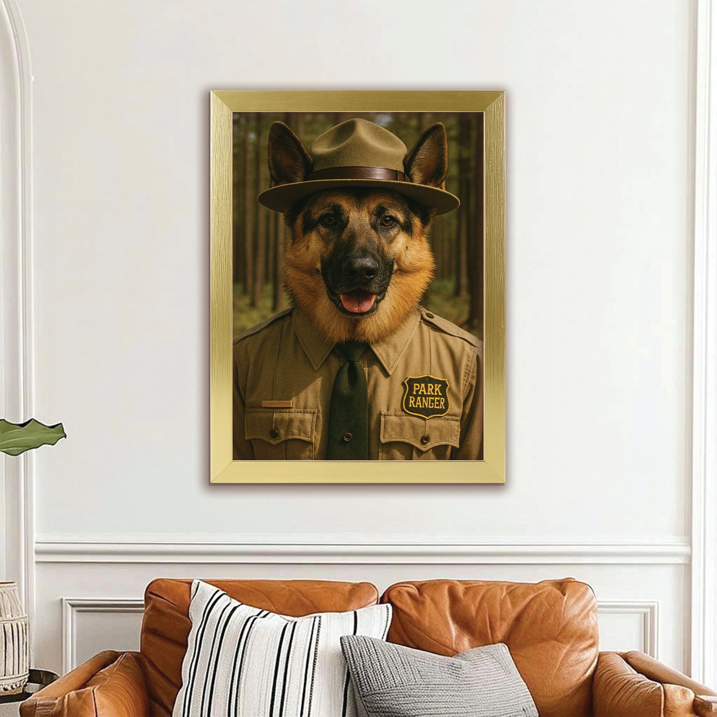 Custom Photo Park Ranger Dog Canvas Framed Wall Art