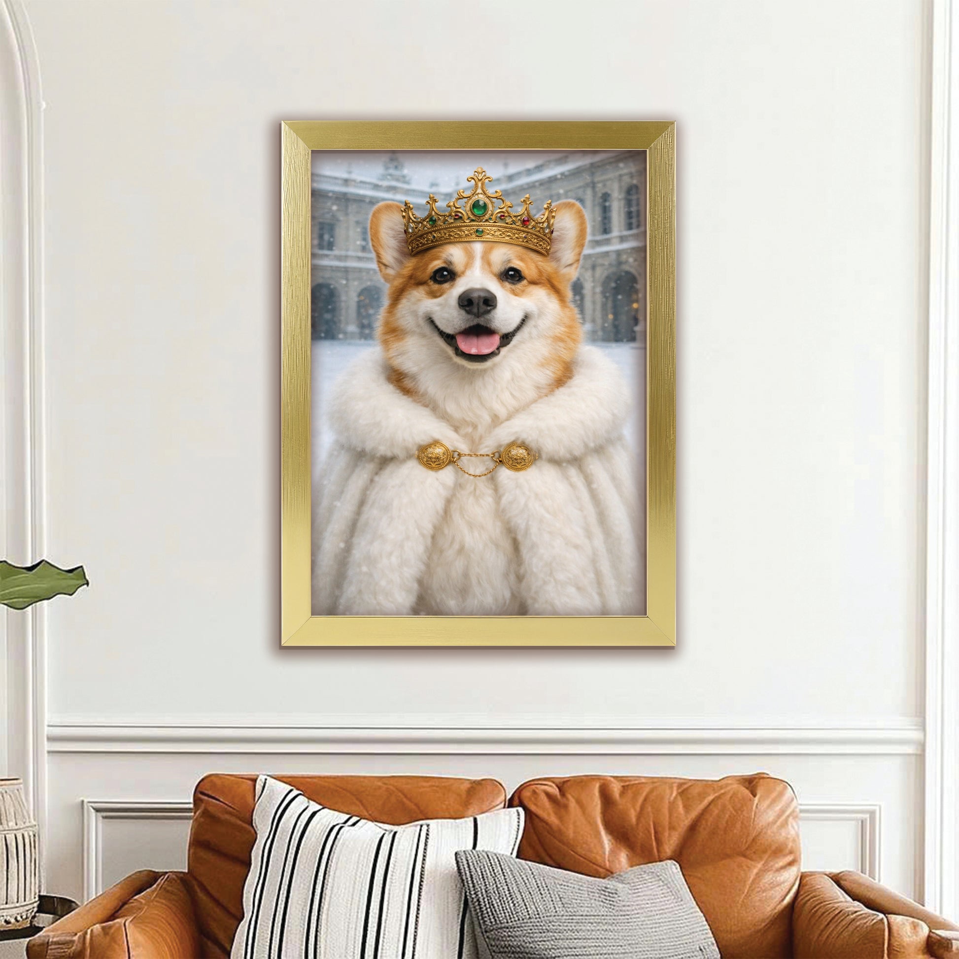 Custom Photo Royal Winter Queen Dog Canvas Framed Wall Art Gift For Dog Lovers