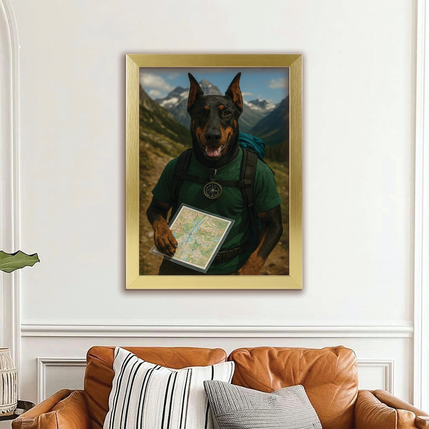 Custom Photo Explorer Hiking Dog Canvas Framed Wall Art Gift For Dog Lovers