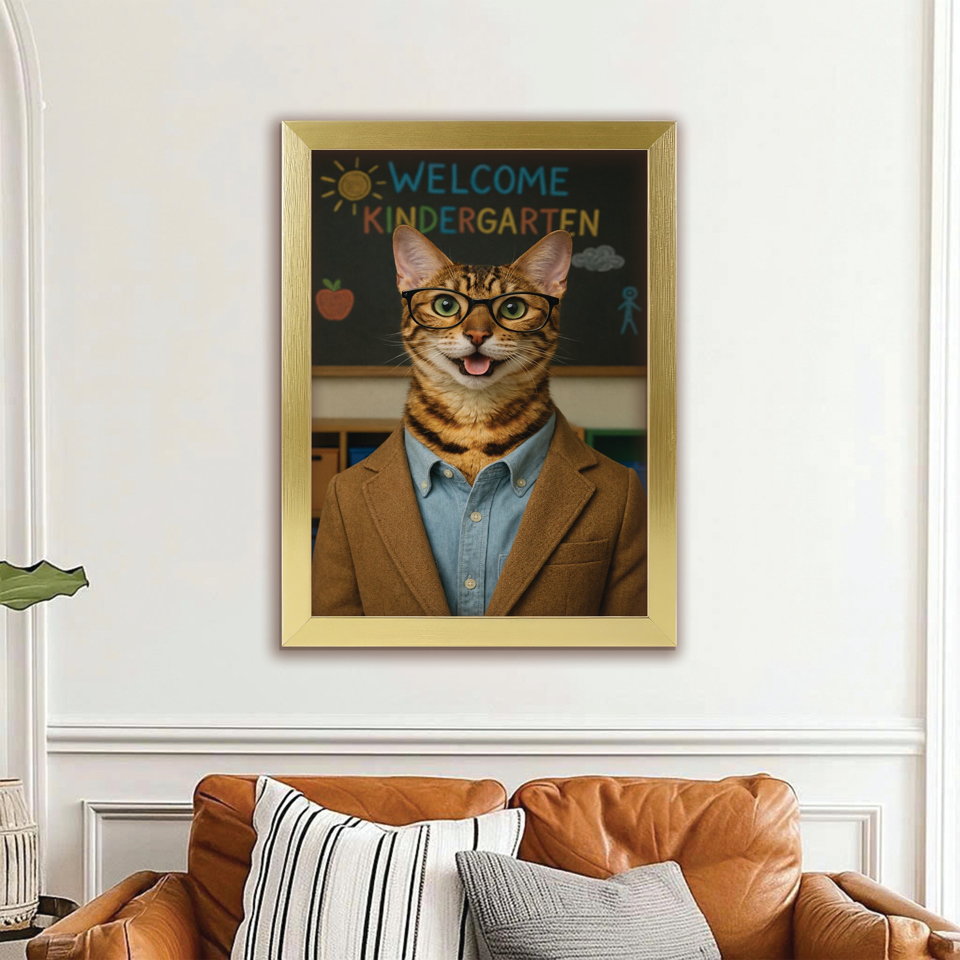 Custom Photo Kindergarten Teacher Canvas Framed Wall Art  Gift For Cat Lovers