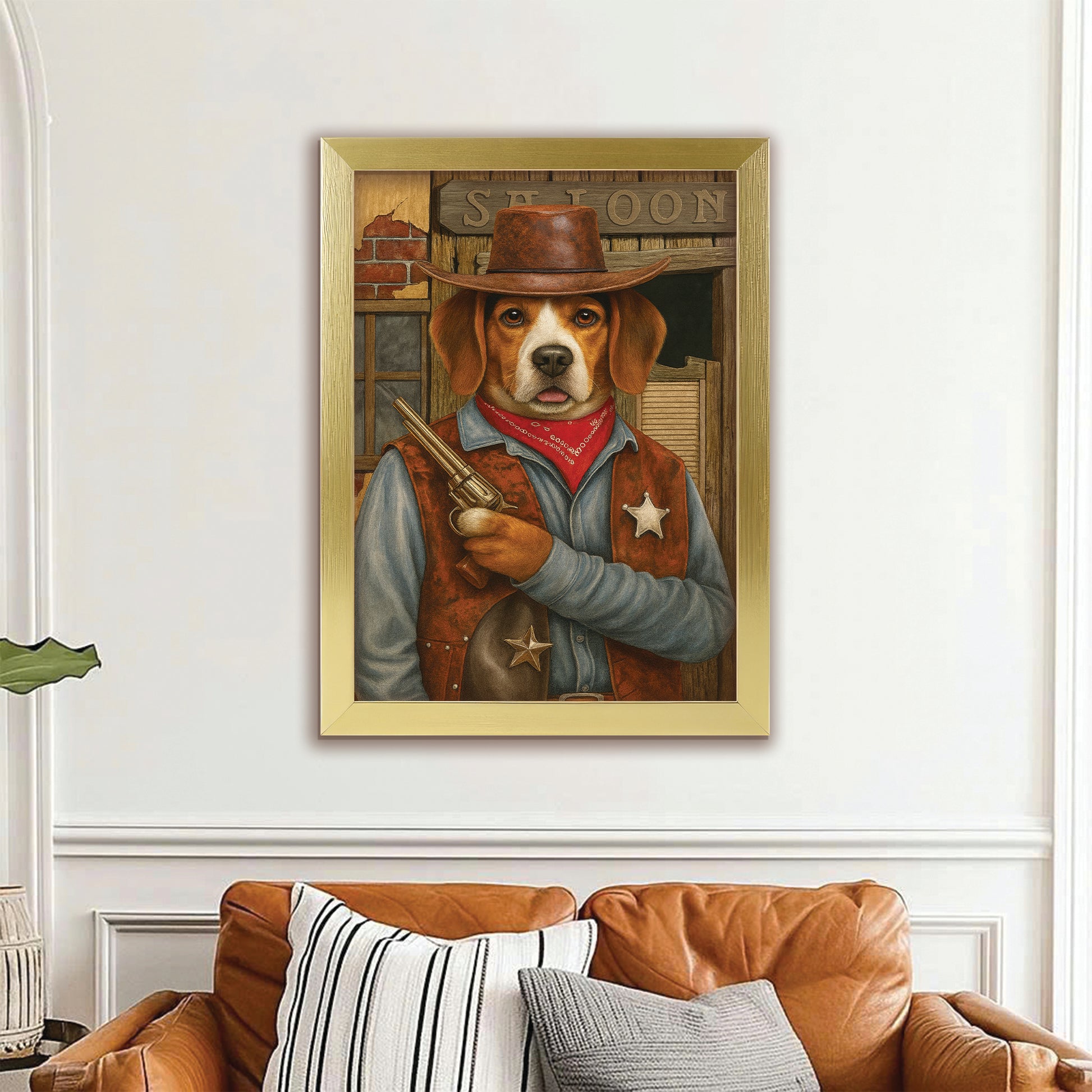 Custom Photo Dog Cowboy Canvas Framed Wall Art