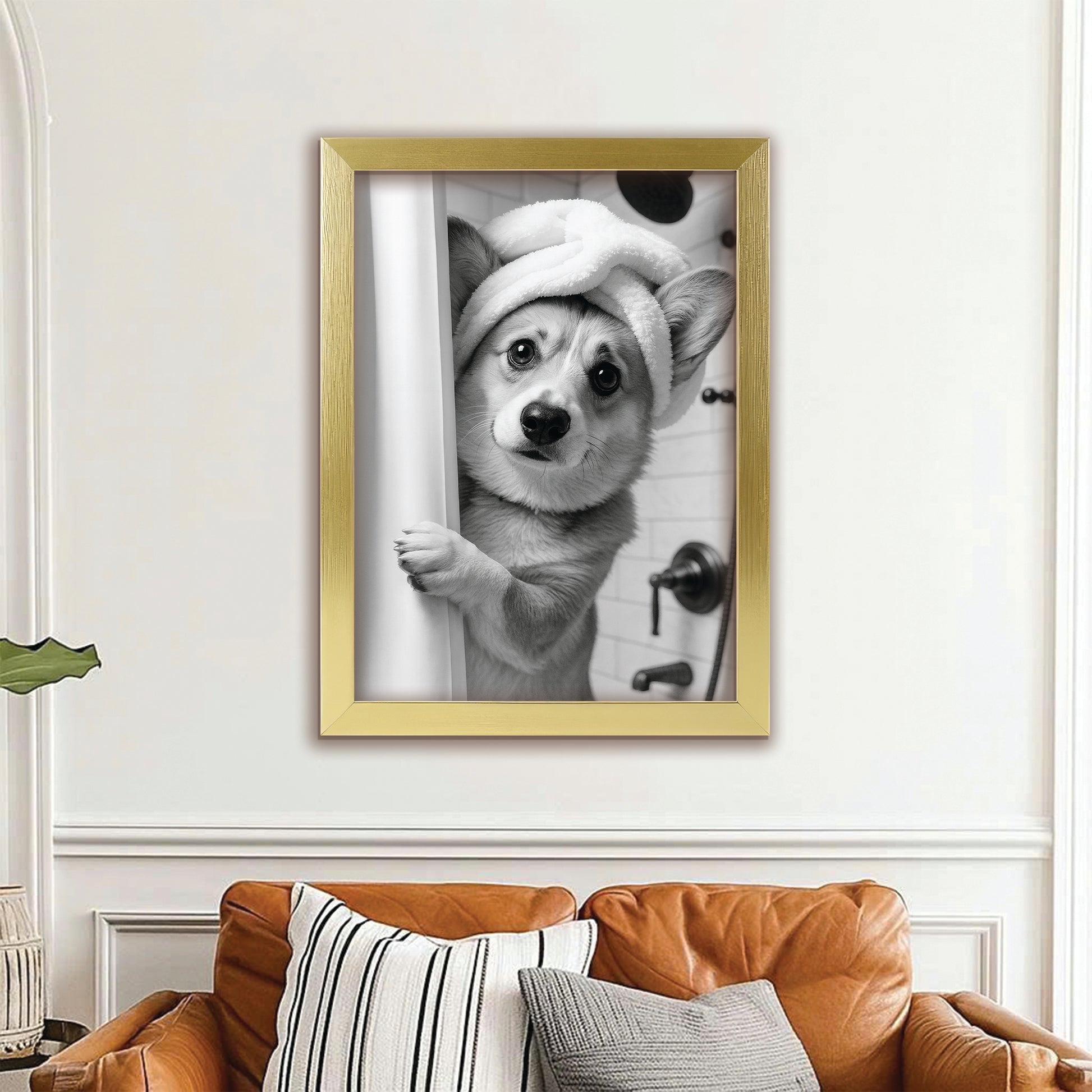 Custom Photo Dog Bathroom Canvas Framed Wall Art Gift For Dog Lovers