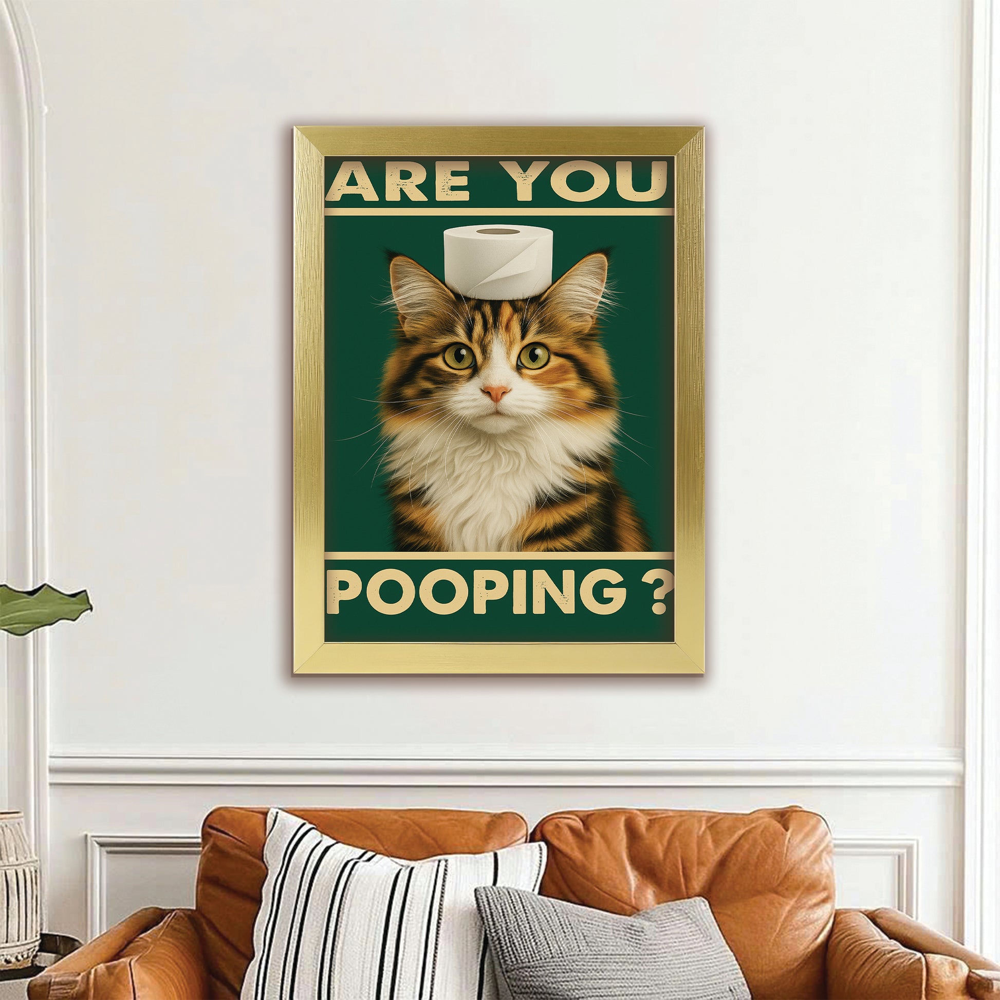 Custom Photo Funny Cat In Bathroom Canvas Framed Wall Art