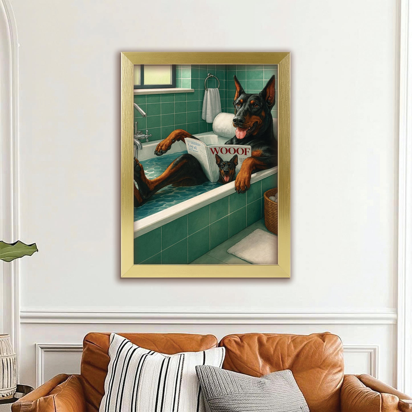 Custom Photo Dog Bathroom Style 22 Canvas Framed Wall Art Gift For Dog Lovers