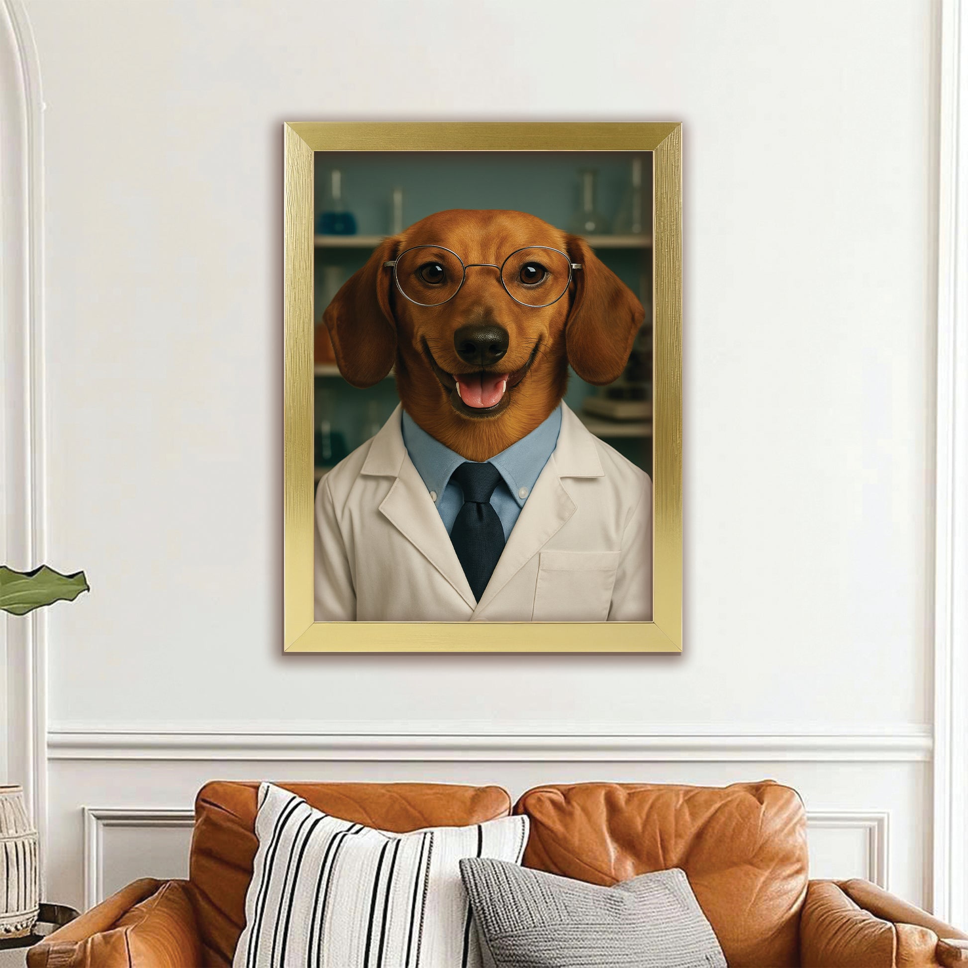 Custom Photo Scientist Dog Canvas Framed Wall Art Gift For Dog Lovers