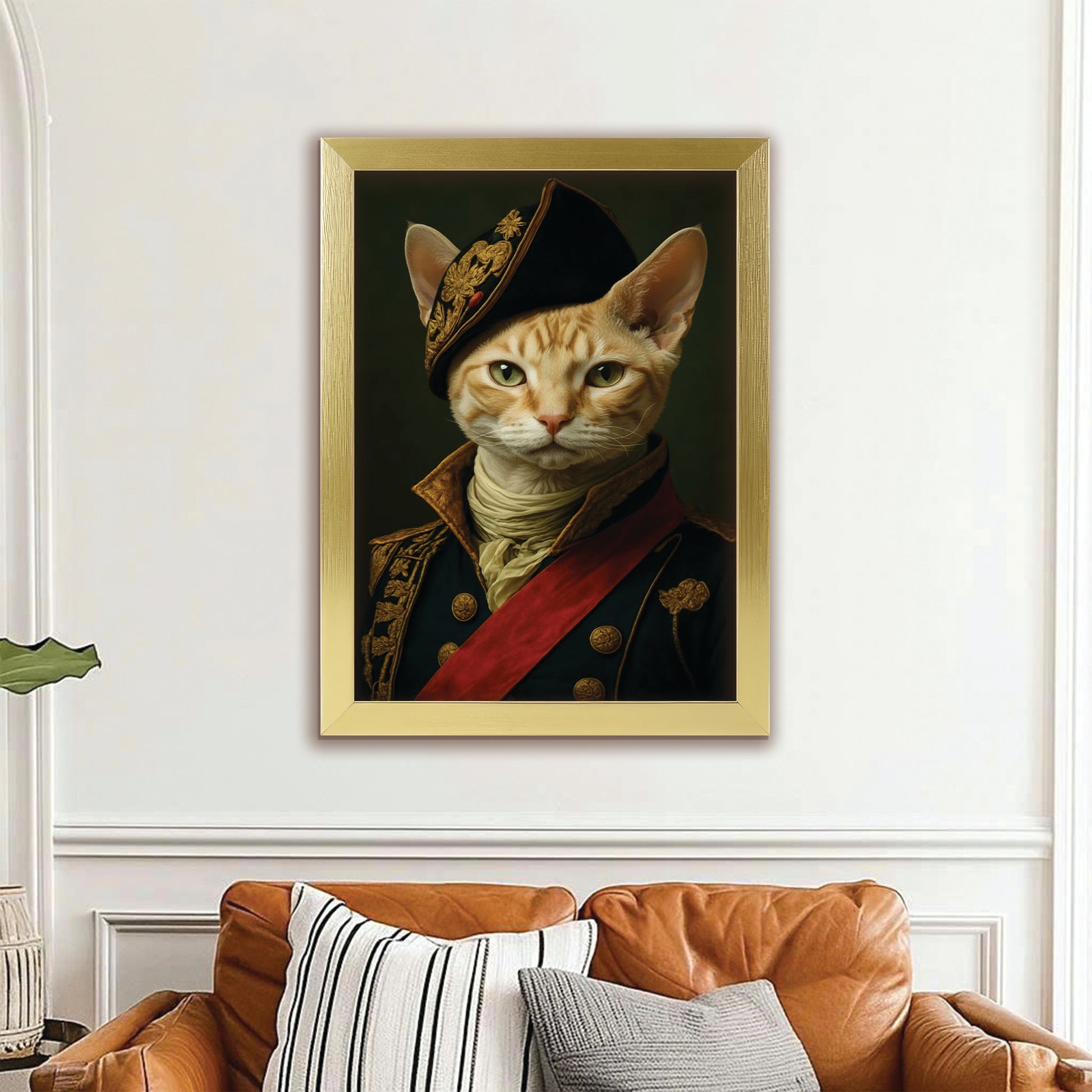 Custom Photo Portrait Royal Cat Canvas Framed Wall Art Gift For Cat Lovers