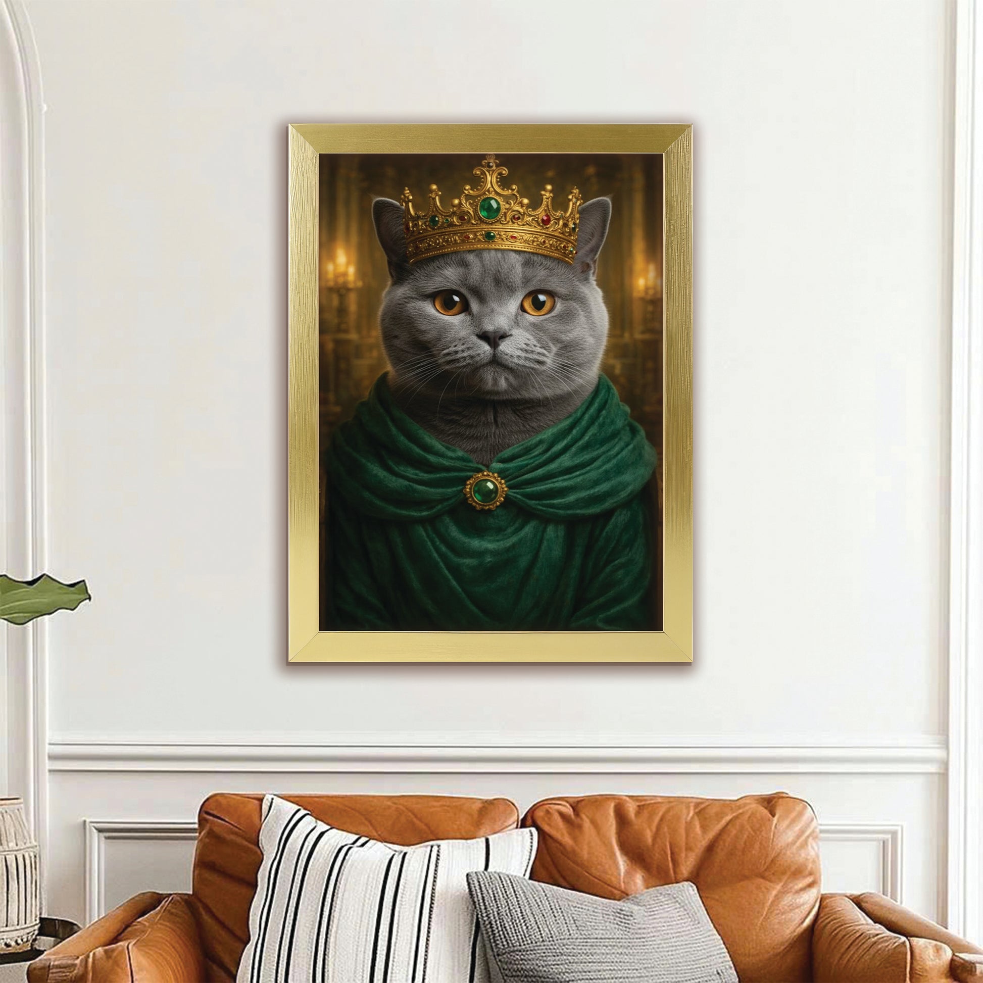 Custom Photo Royal King Queen Cat Canvas Framed Wall Art Gift For Cat Lovers