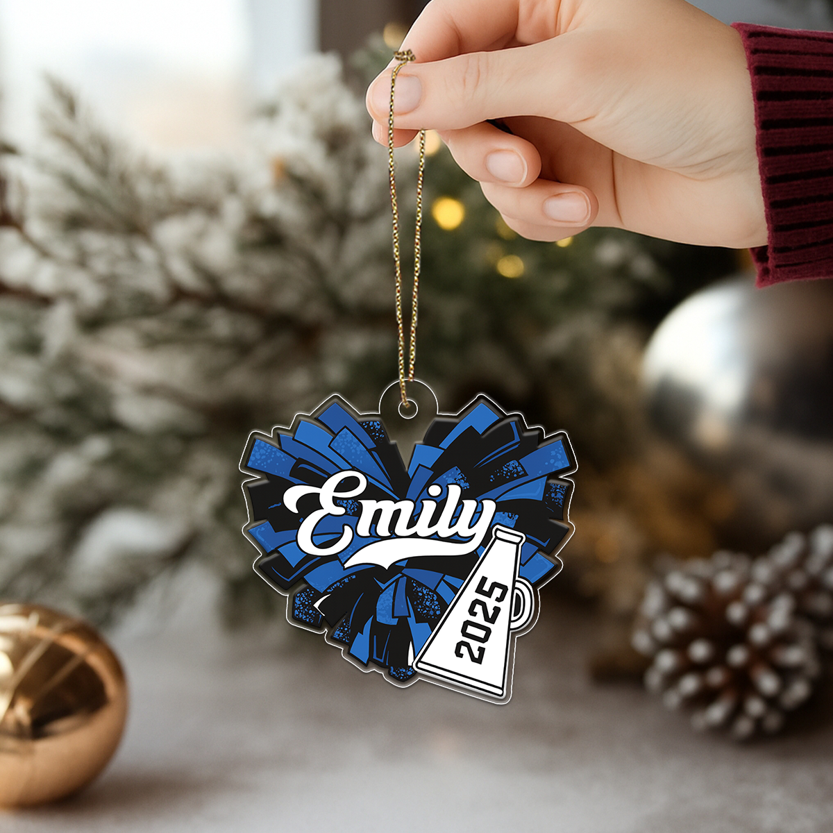 Custom Name Cheerleader Pom Poms Girl Acrylic Ornament Christmas Gift