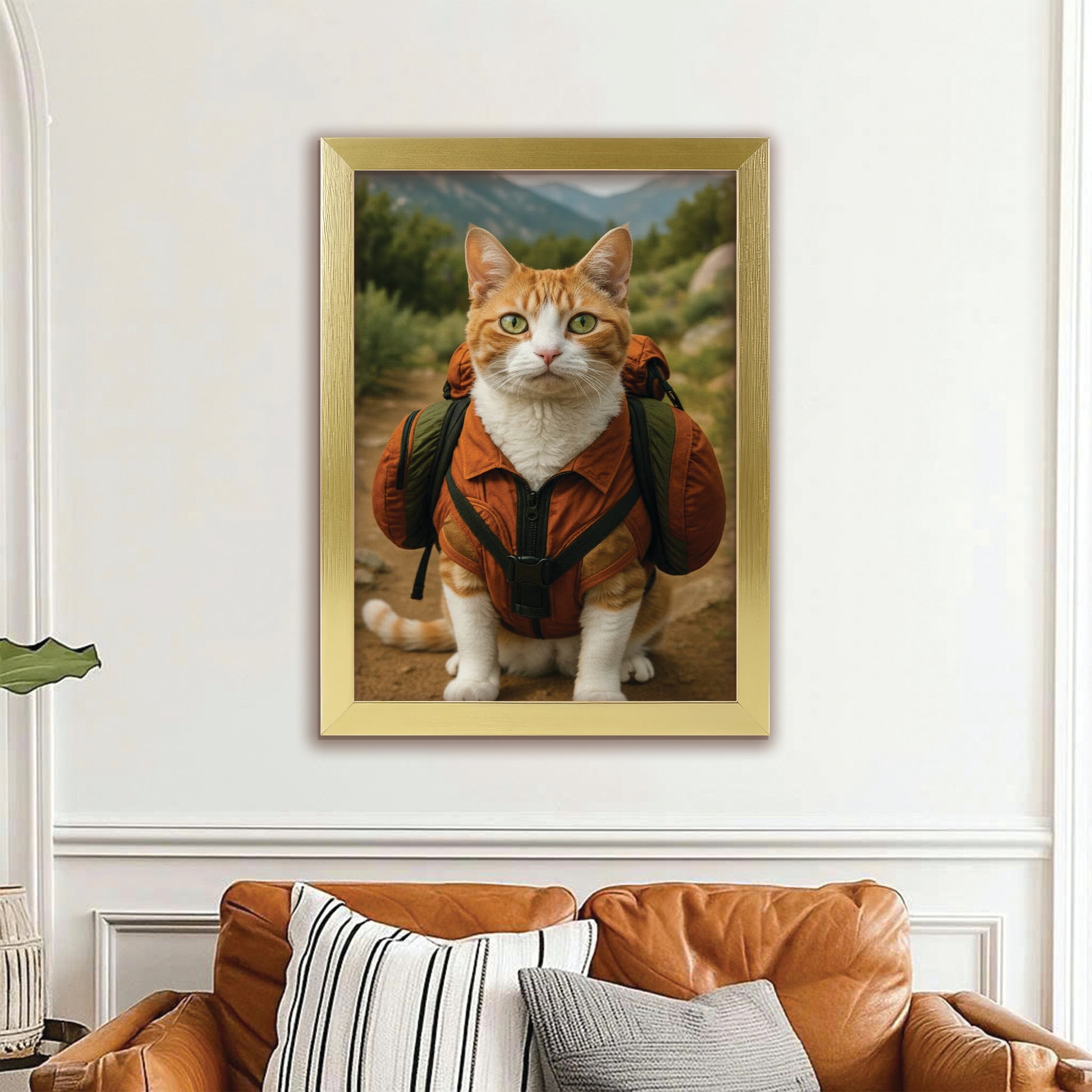Custom Photo Backpacking Hiking Cat Canvas Framed Wall Art Gift For Cat Lovers