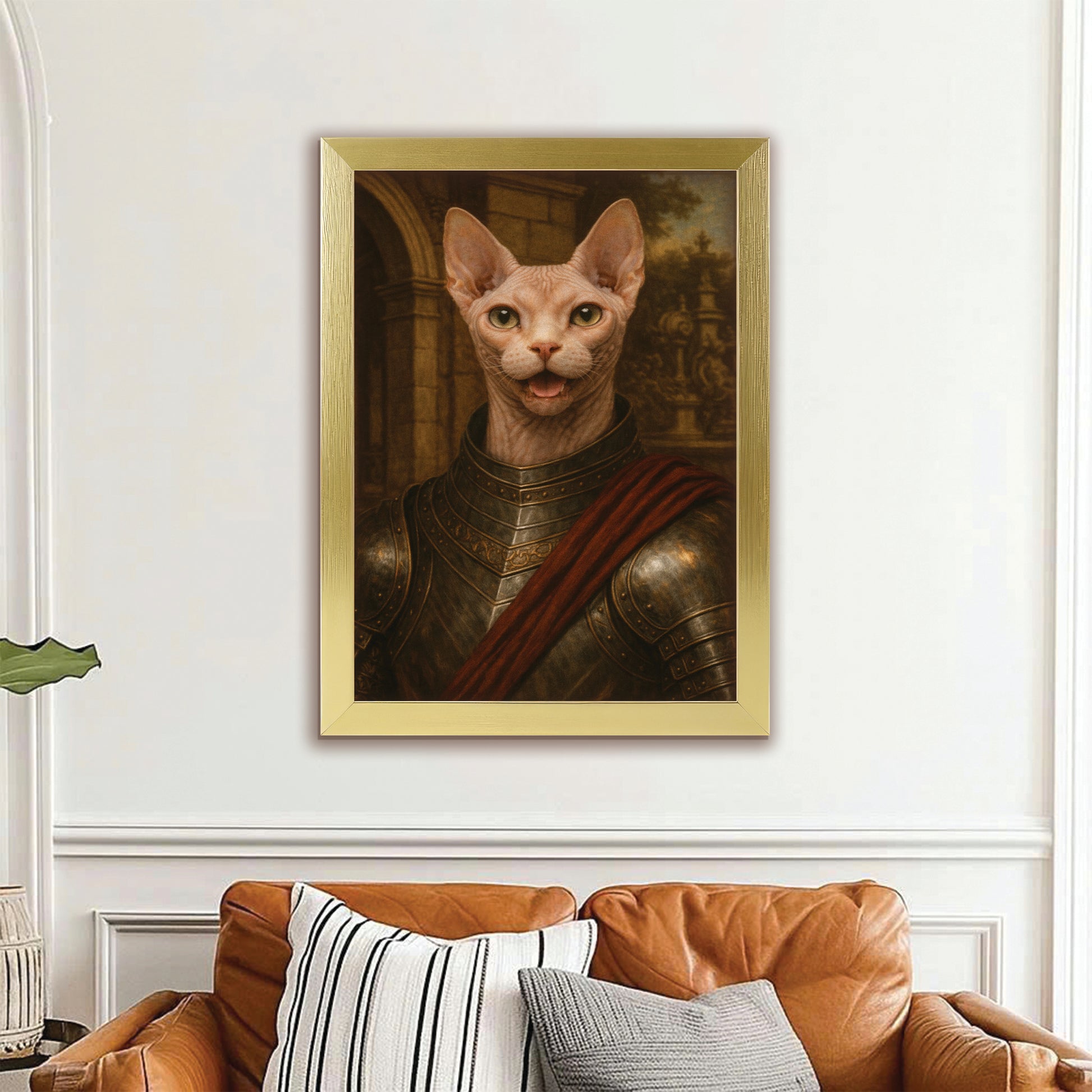 Custom Photo Cat Knight Canvas Framed Wall Art Gift For Cat Lovers