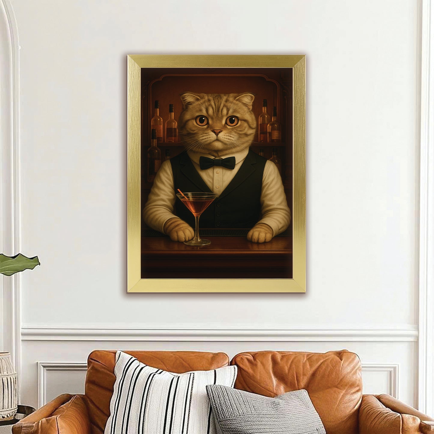 Personalized Cat Portrait Bartender Canvas Framed Wall Art