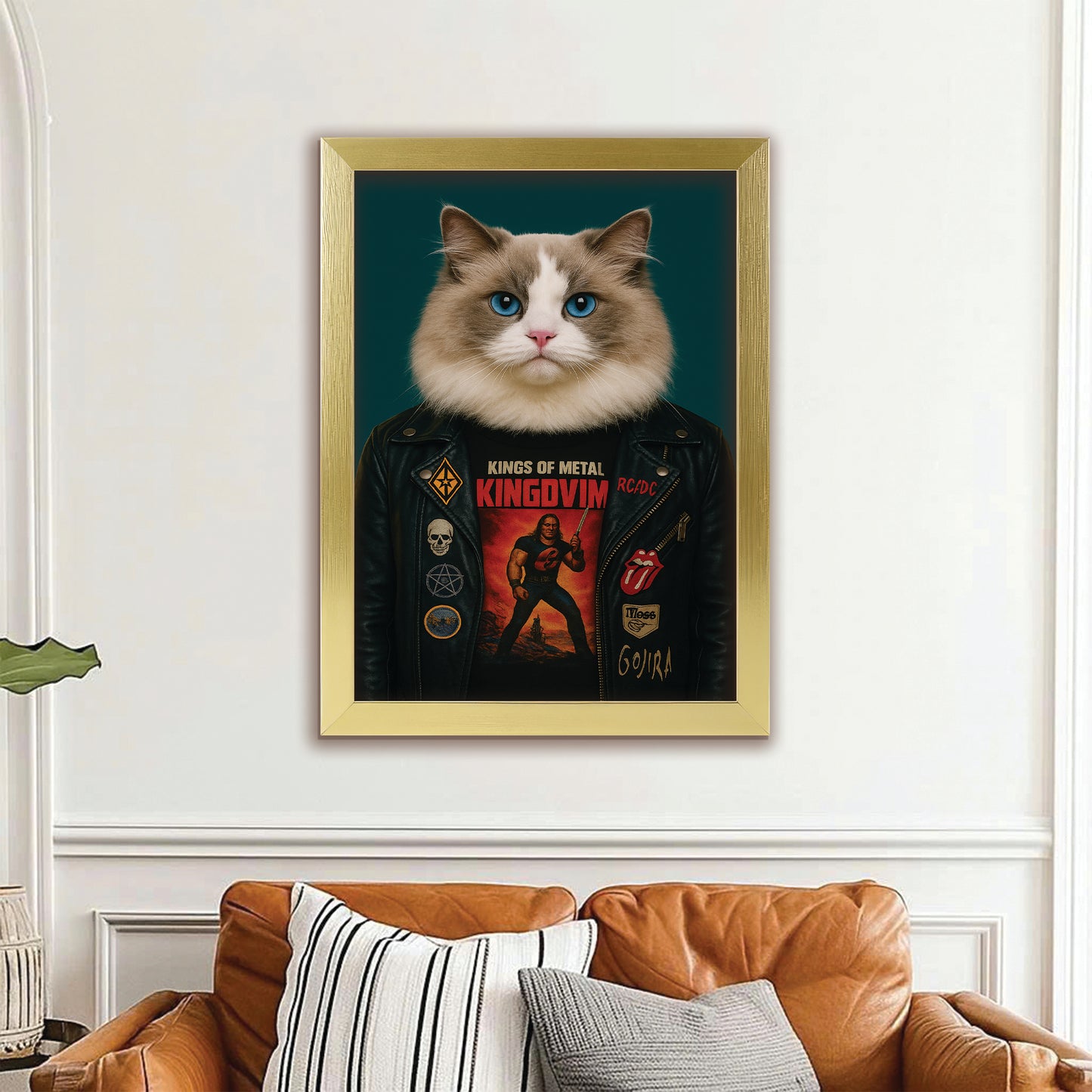 Custom Photo Cat Rock n Roll Canvas Framed Wall Art