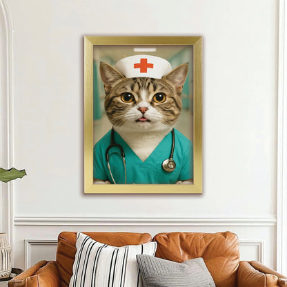 Custom Photo Nurse Cat Canvas Framed Wall Art  Gift For Cat Lovers