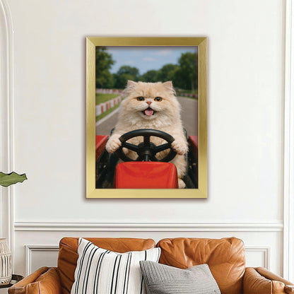 Custom Photo Cat Go Kart Canvas Framed Wall Art  Gift For Cat Lovers