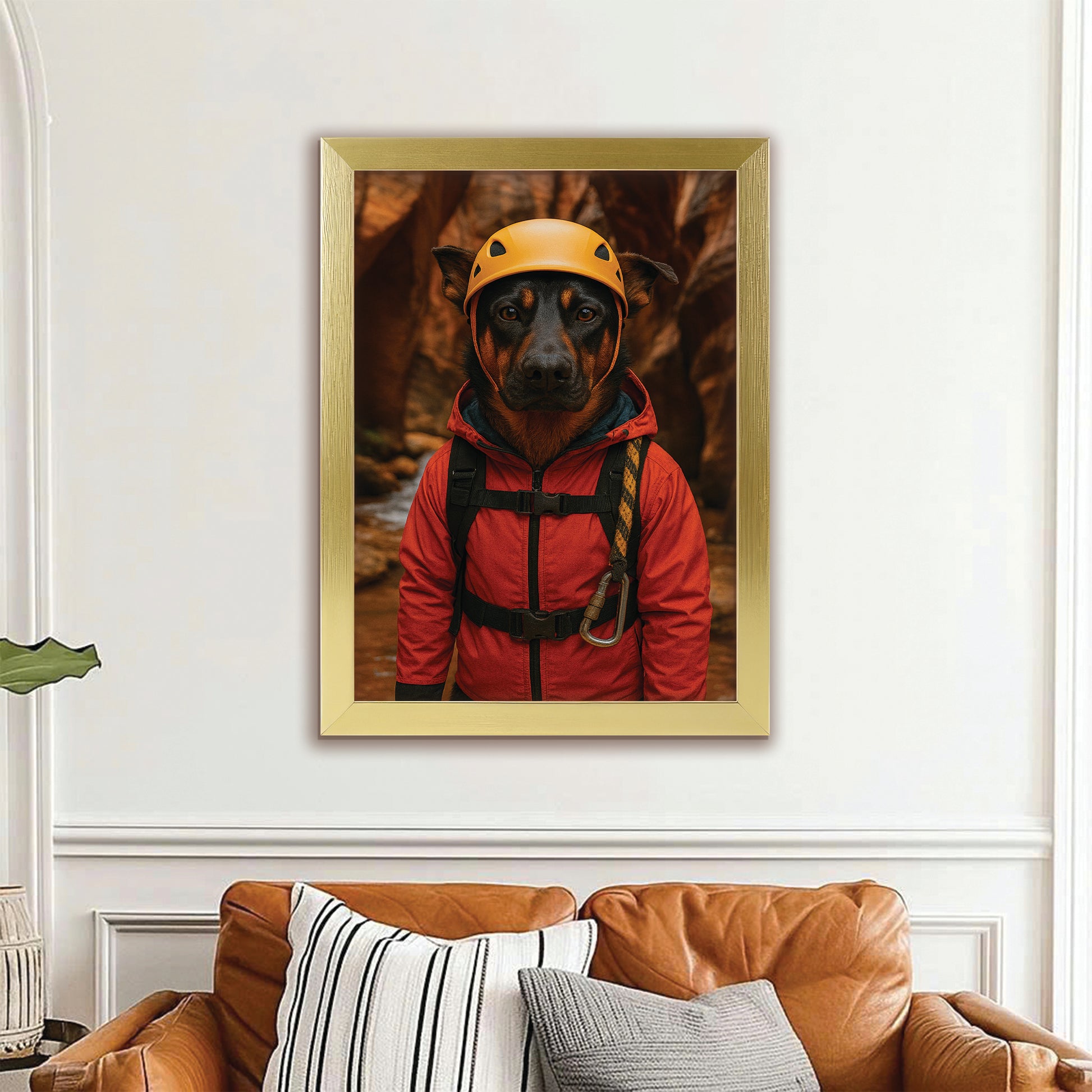 Custom Photo Canyoneering Slot Canyon Adventure Dog Canvas Framed Wall Art Gift For Dog Lovers