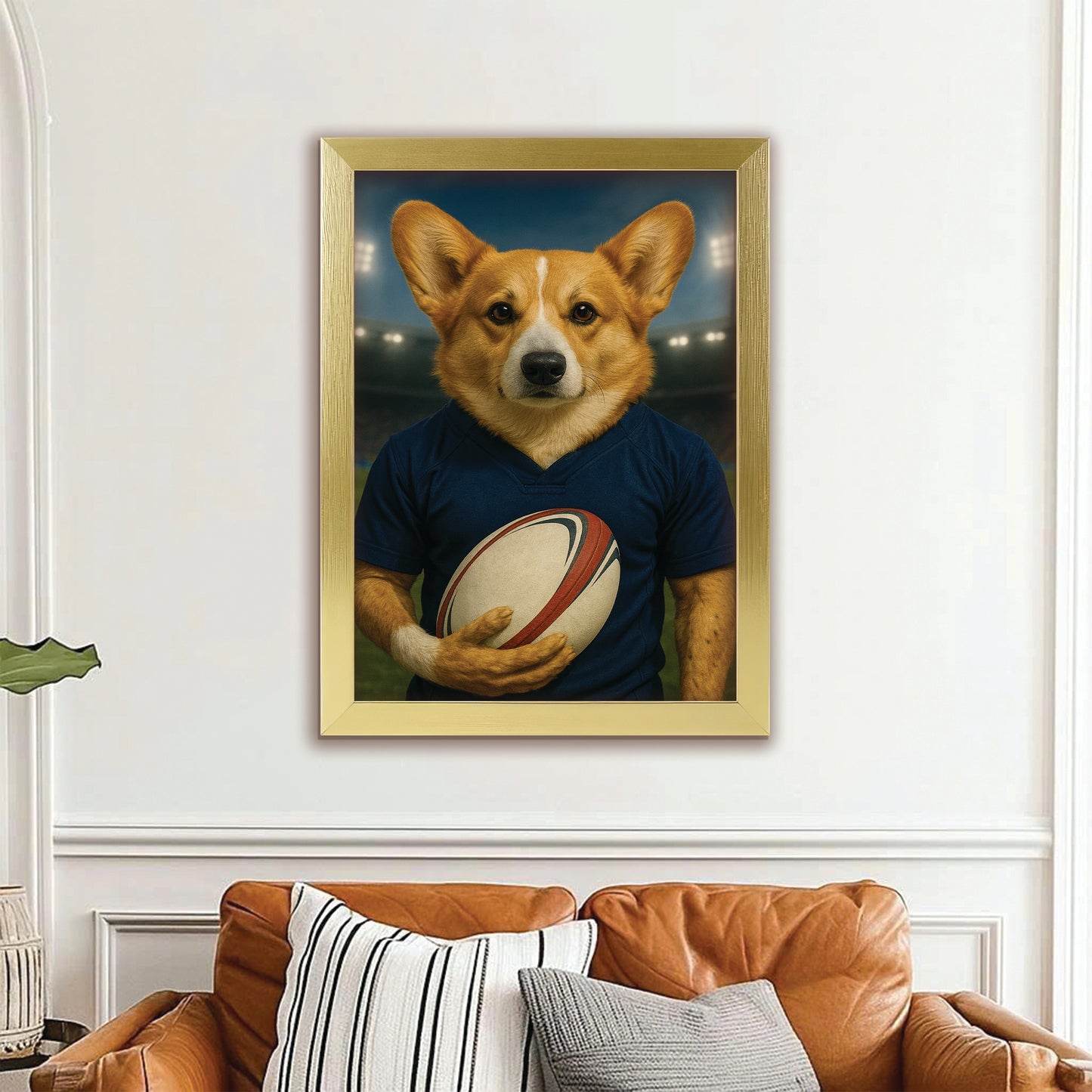 Custom Dog Rugby Sport Dog Canvas Framed Wall Art Gift For Dog Lovers