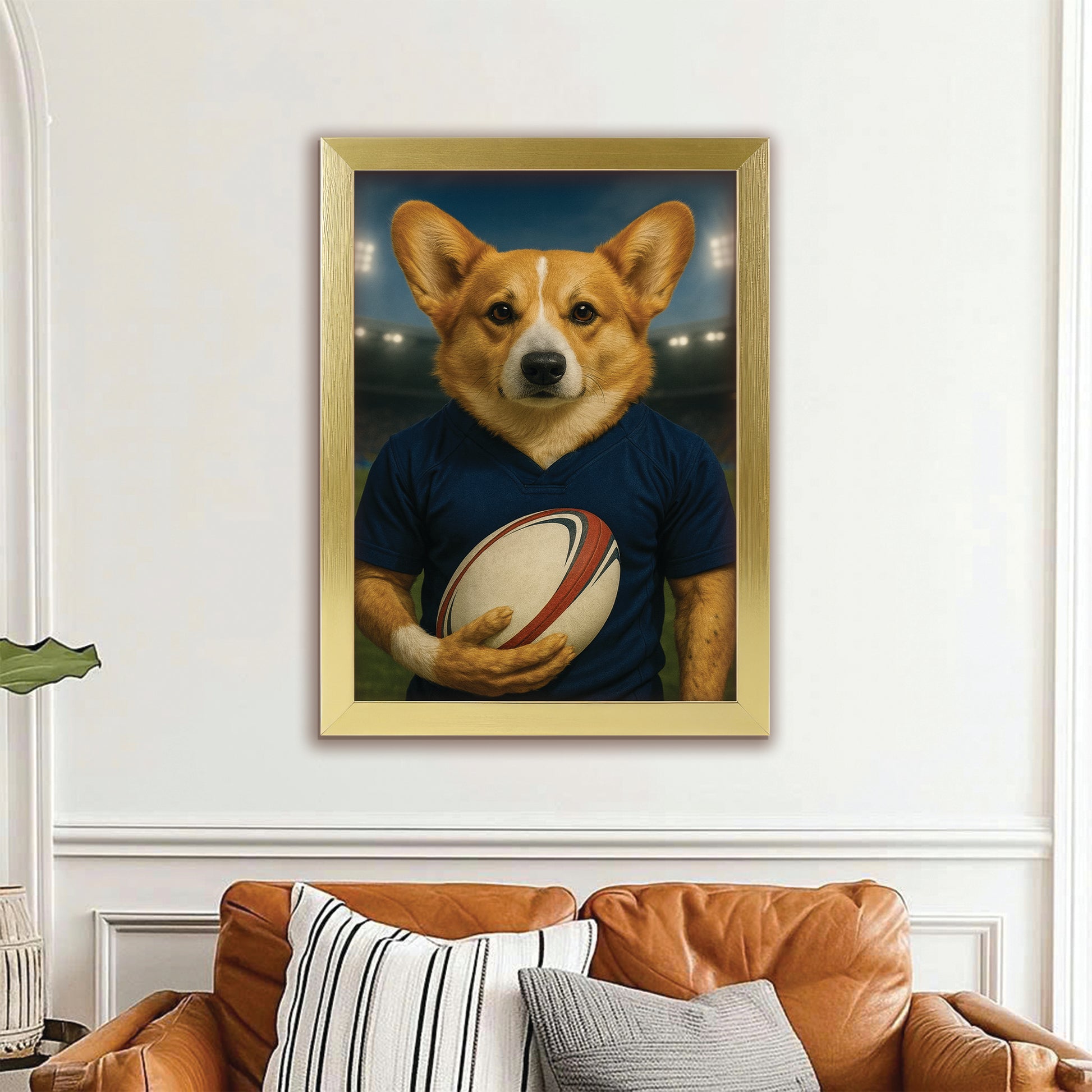 Custom Dog Rugby Sport Dog Canvas Framed Wall Art Gift For Dog Lovers