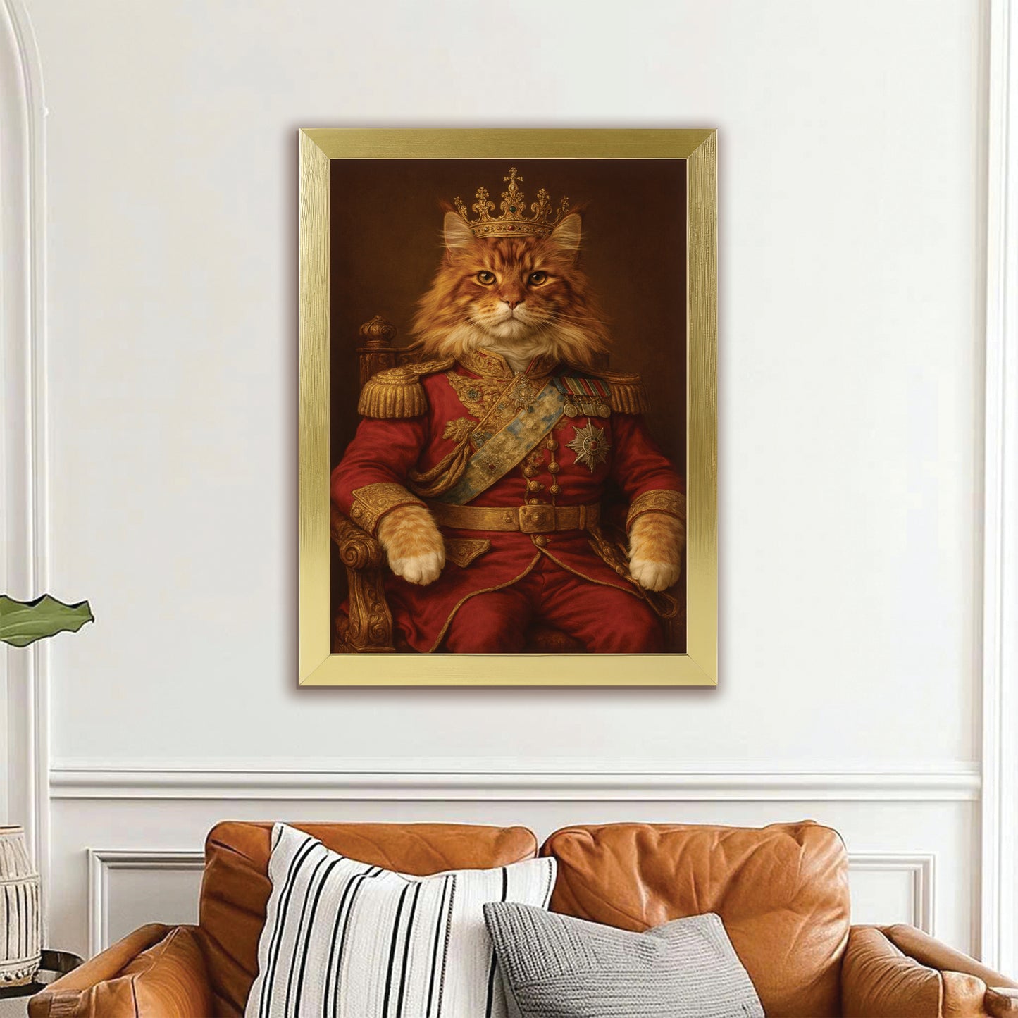 Custom Photo King Cat With Crown Royal Canvas Framed Wall Art Gift For Cat Lovers