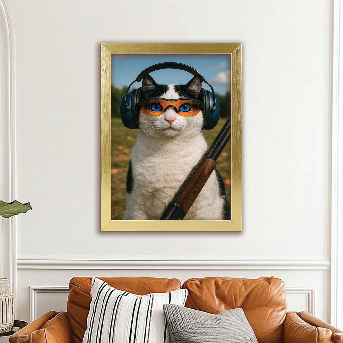 Custom Photo Clay Shooter Cat Canvas Framed Wall Art Gift For Cat Lovers
