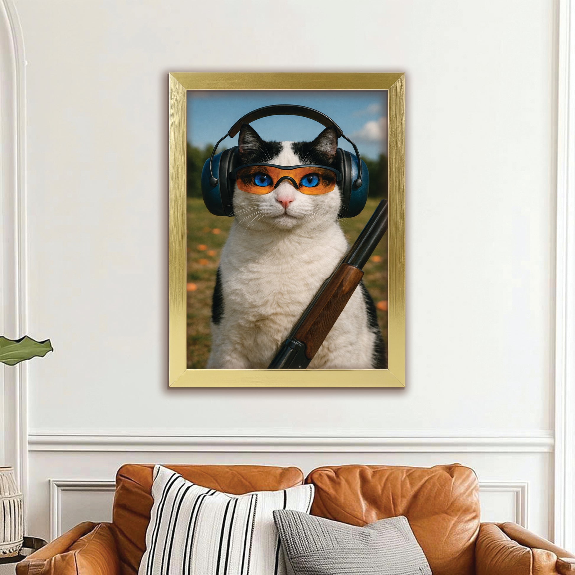 Custom Photo Clay Shooter Cat Canvas Framed Wall Art Gift For Cat Lovers