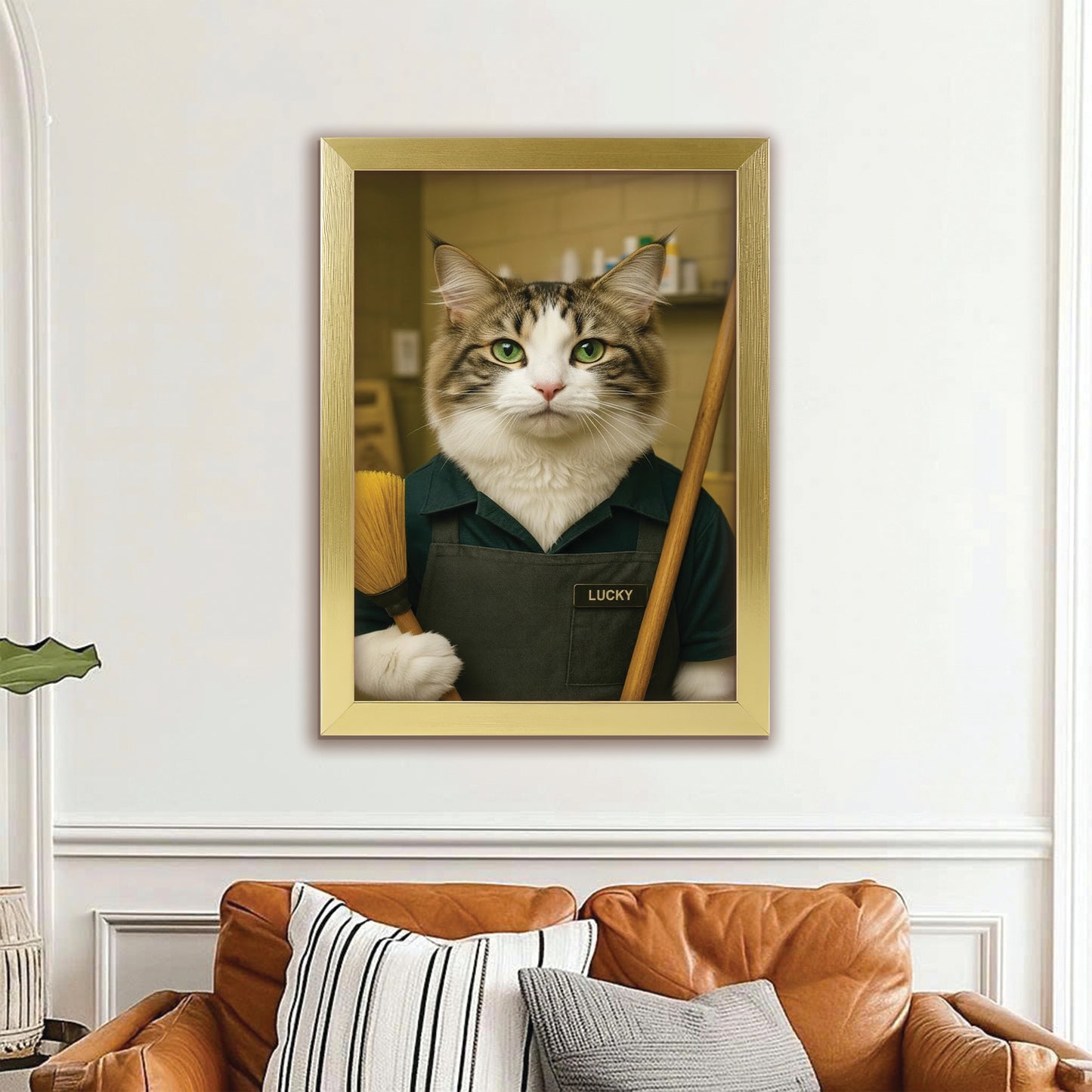 Custom Photo Janitor Cat Canvas Framed Wall Art  Gift For Cat Lovers