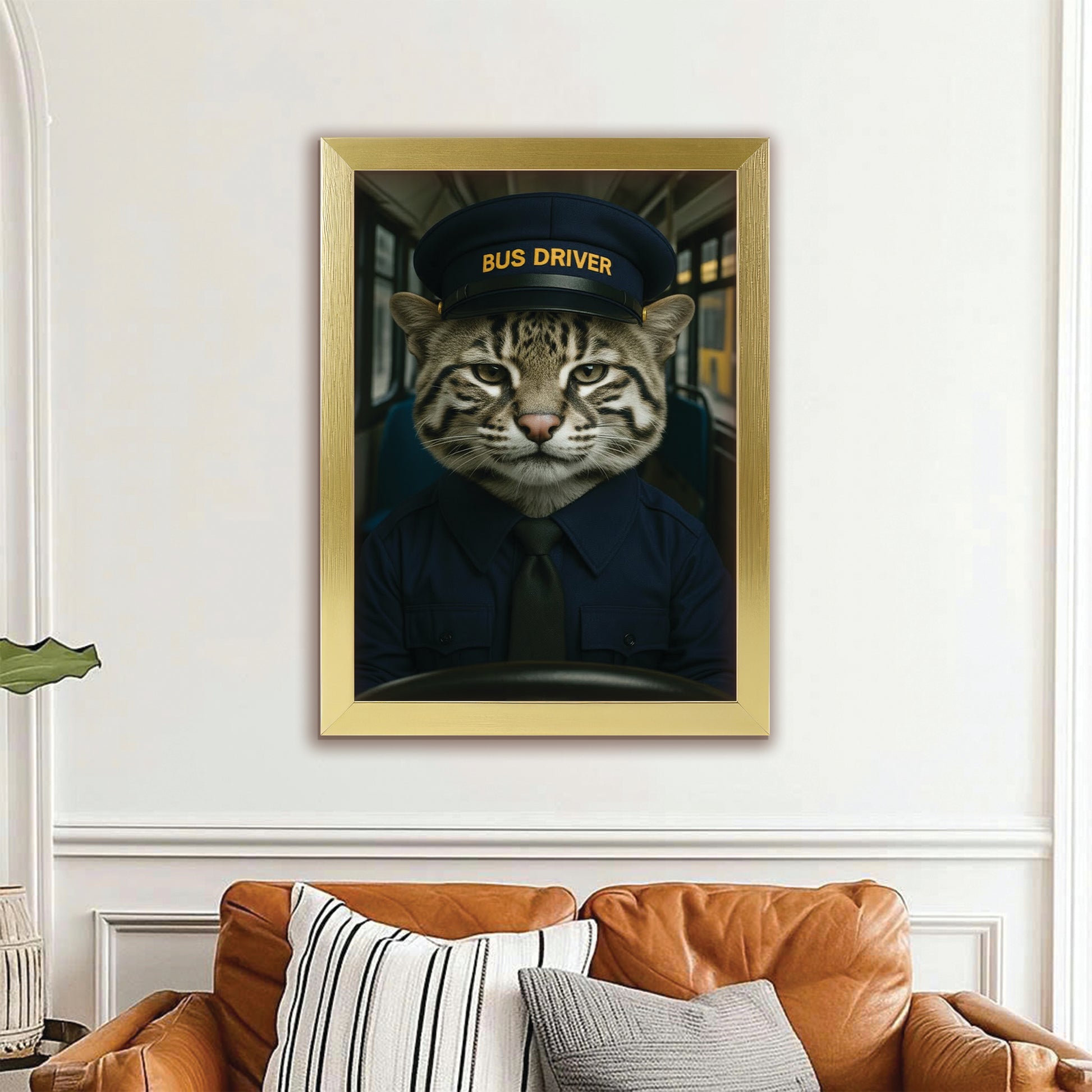 Custom Photo Bus Driver Cat Canvas Framed Wall Art Gift For Cat Lovers
