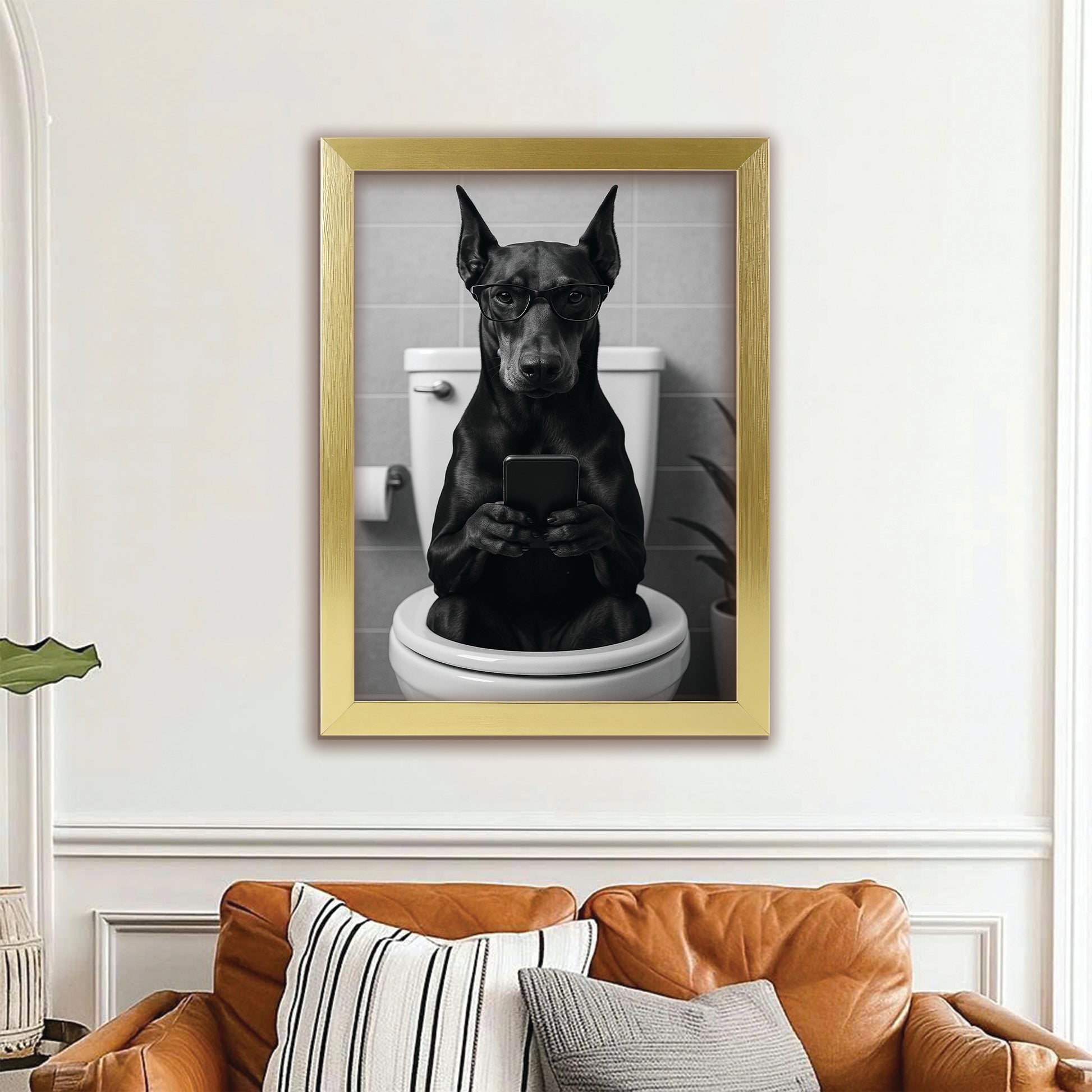 Custom Photo Dog Bathroom Style 14 Canvas Framed Wall Art Gift For Dog Lovers
