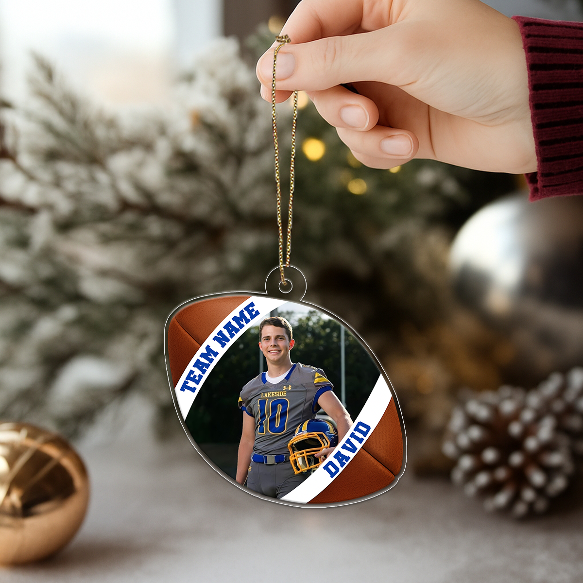 Custom Photo Football Player Xmas Acrylic Ornament Christmas Gift