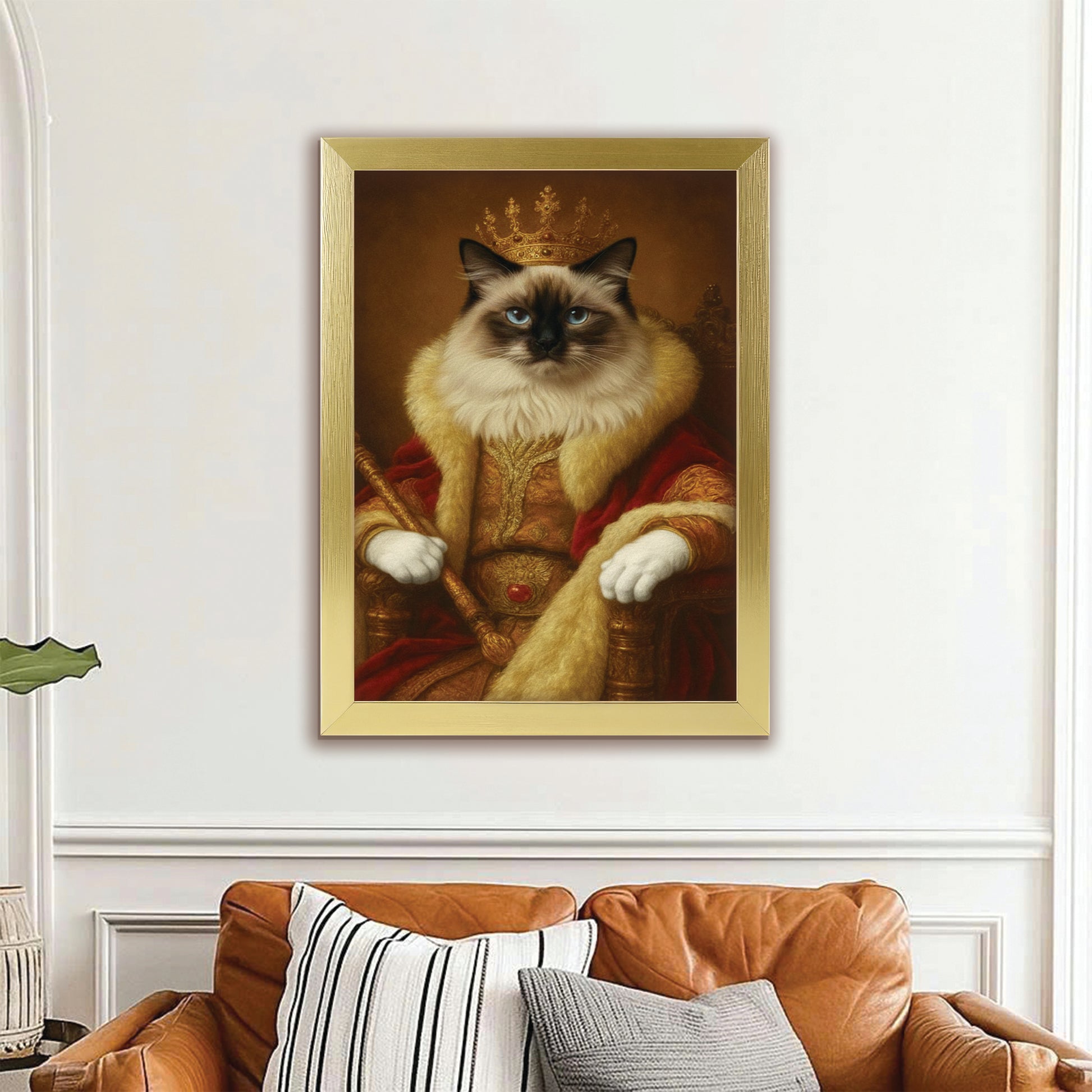 Custom Photo King Royal With Crown Cat Canvas Framed Wall Art Gift For Cat Lovers
