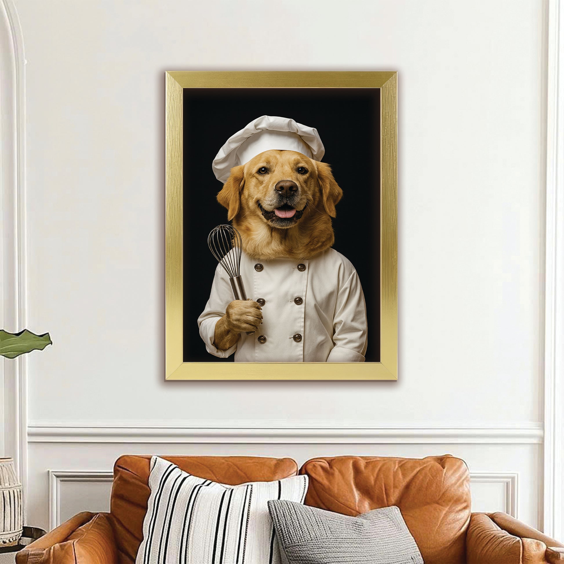 Custom Photo Dog Chef Canvas Framed Wall Art Framed Wall Art _ Gift For Dog Lovers