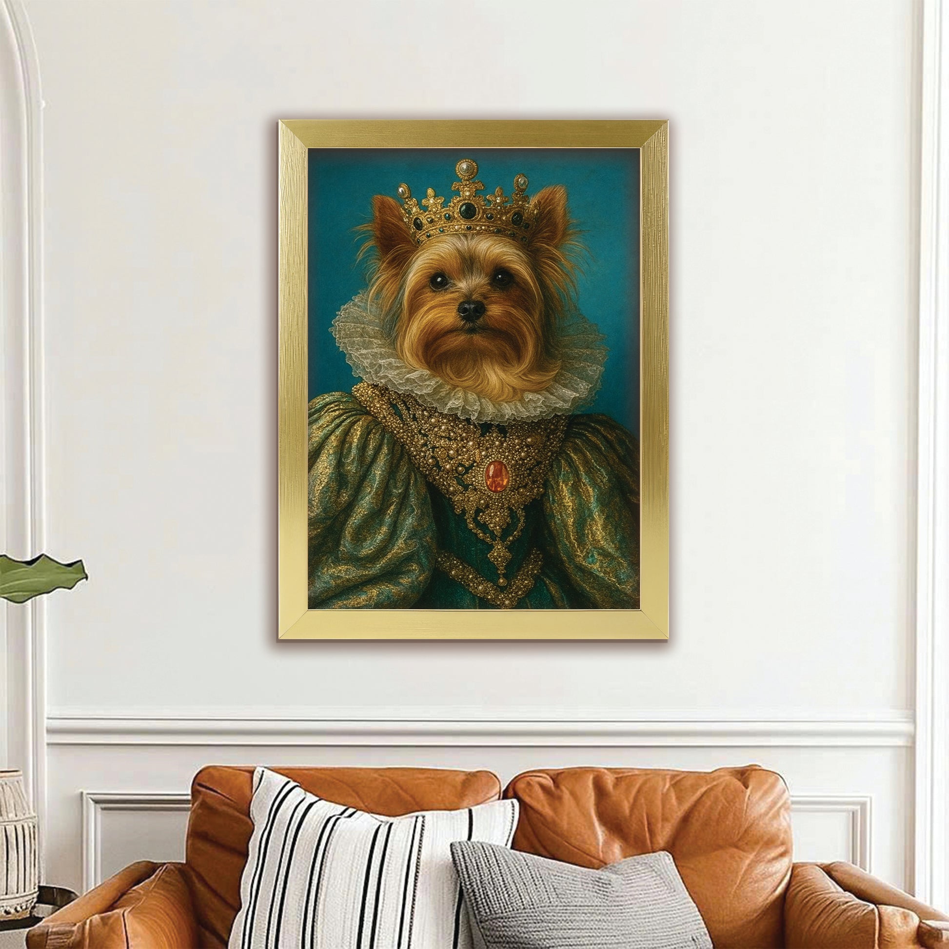 Custom Photo Potrait Royal Dog With Crown Canvas Framed Wall Art Gift For Dog Lovers