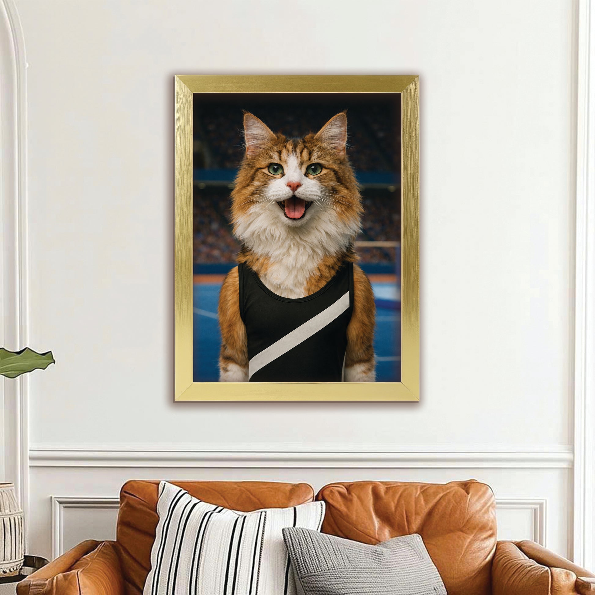Custom Photo Gymnast Cat Canvas Framed Wall Art  Gift For Cat Lovers