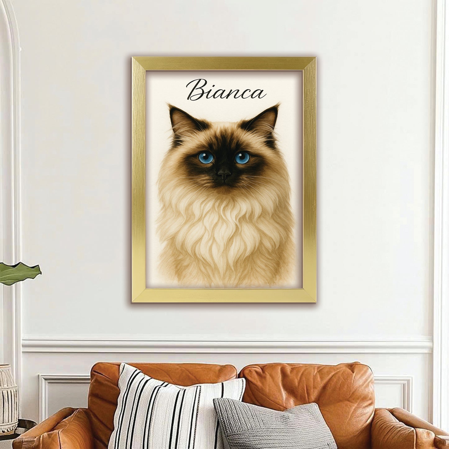 Custom Cat Portraint And With Name Canvas Framed Wall Art
