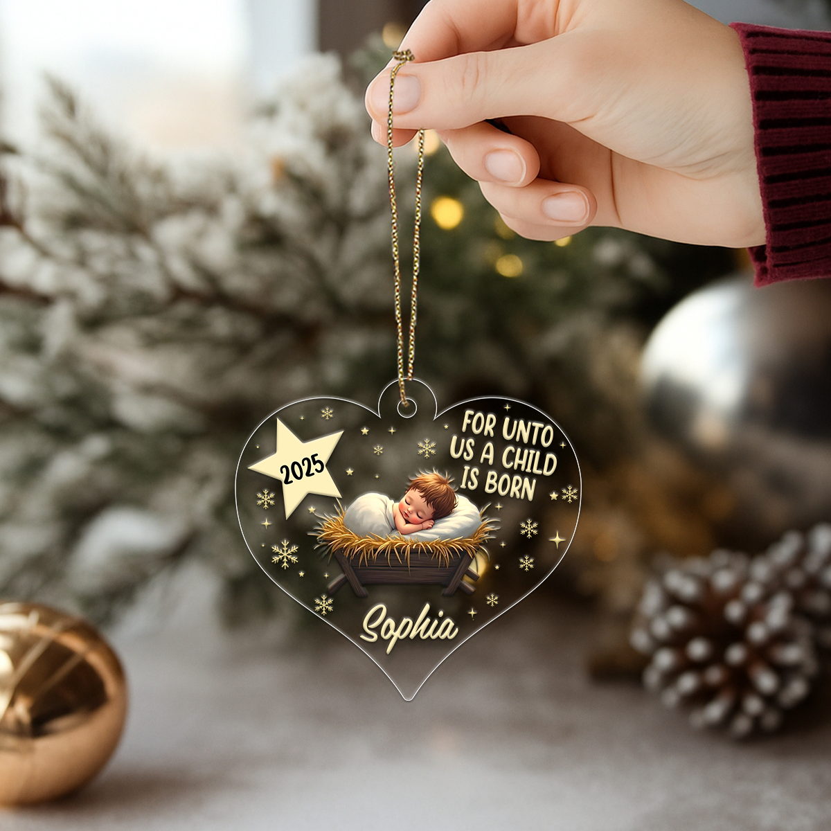 Custom Name Baby Jesus Christmas Acrylic Ornament Christmas Gift