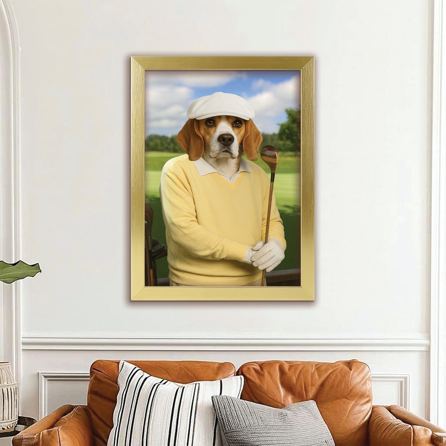 Custom Photo Golfer Dog Canvas Framed Wall Art Gift For Dog Lovers