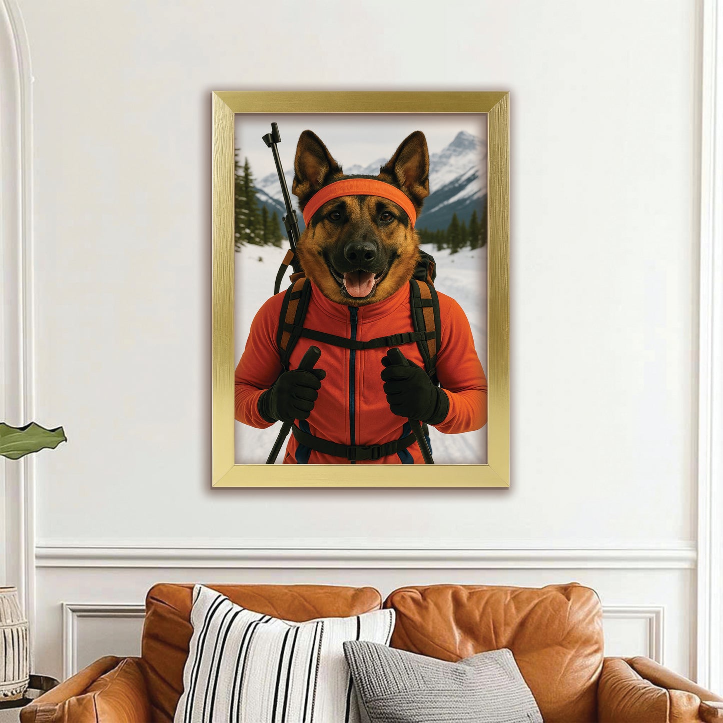 Custom Photo Biathlete Cross Country Skiing Dog Canvas Framed Wall Art Gift For Dog Lovers