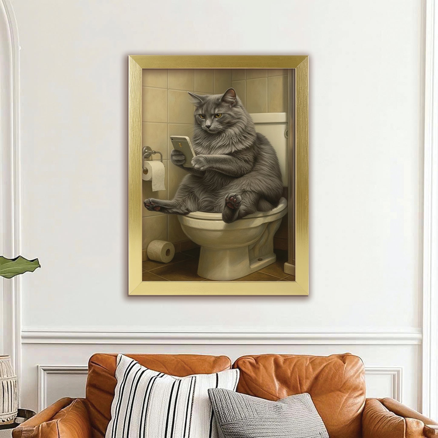 Custom Photo Cat Bathroom Style 3 Canvas Framed Wall Art Gift For Cat Lovers