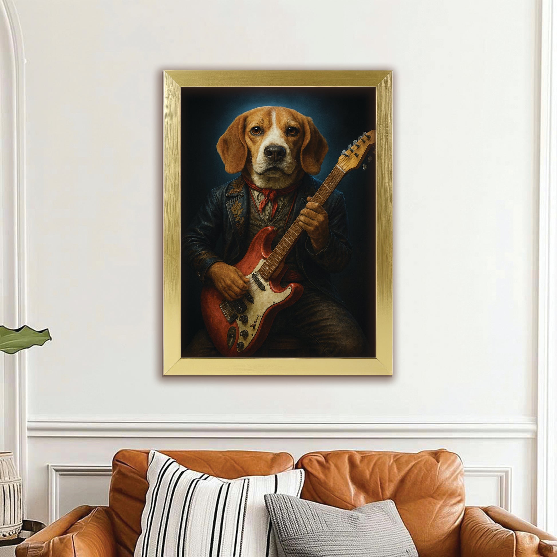 Custom Photo Dog Rock n Roll Canvas Framed Wall Art Gift For Dog Lovers