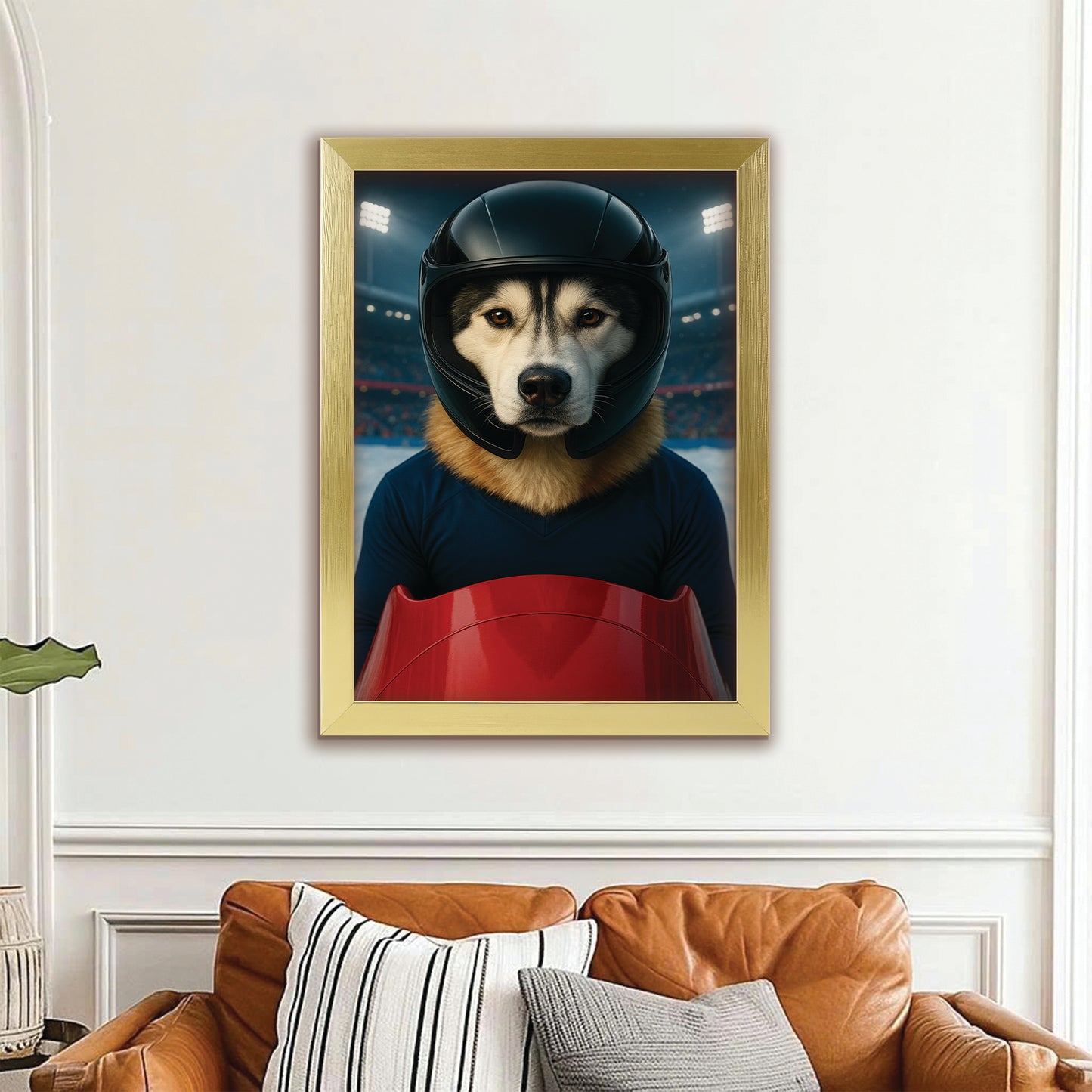 Custom Photo Bobsled Winter Race Dog Canvas Framed Wall Art Gift For Dog Lovers