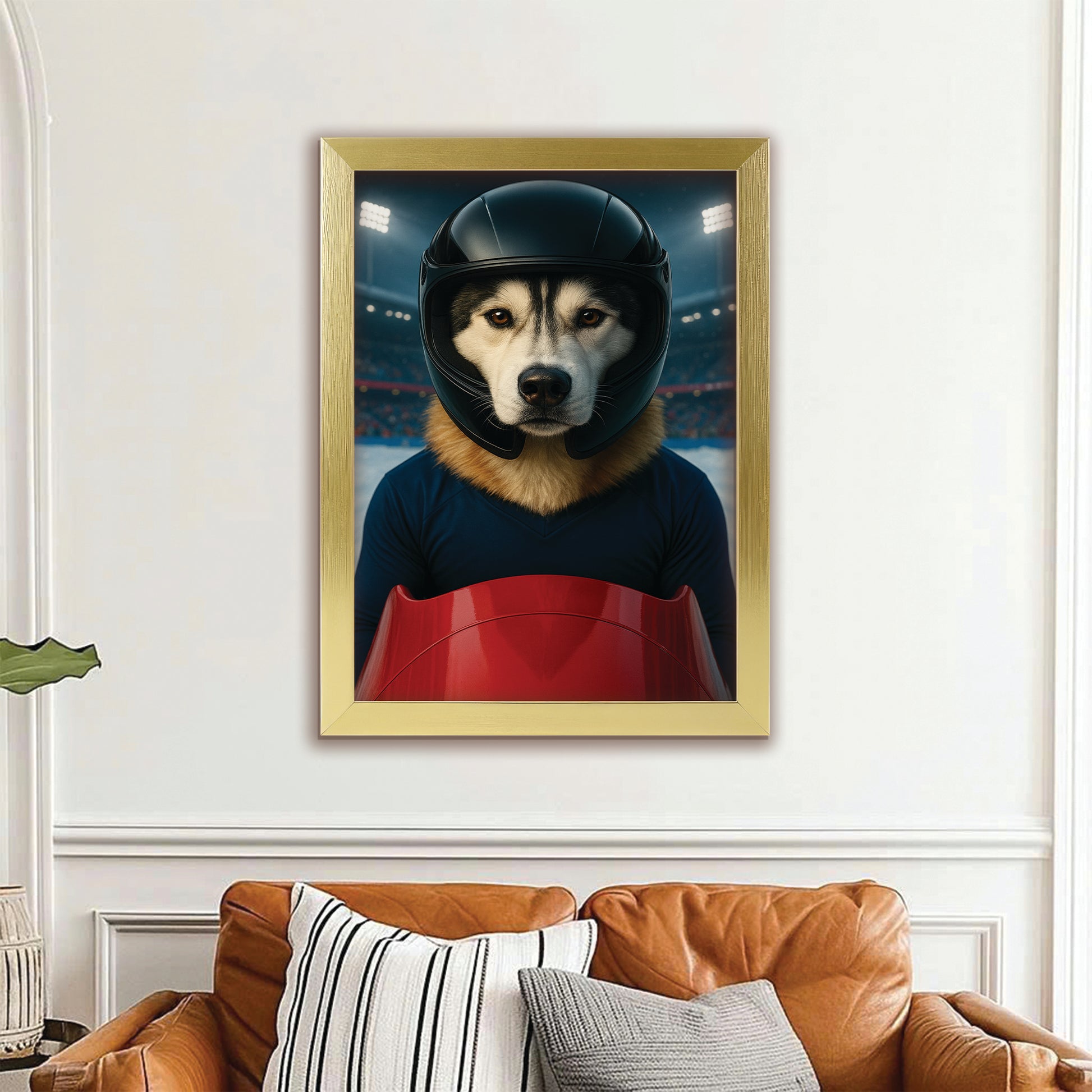 Custom Photo Bobsled Winter Race Dog Canvas Framed Wall Art Gift For Dog Lovers