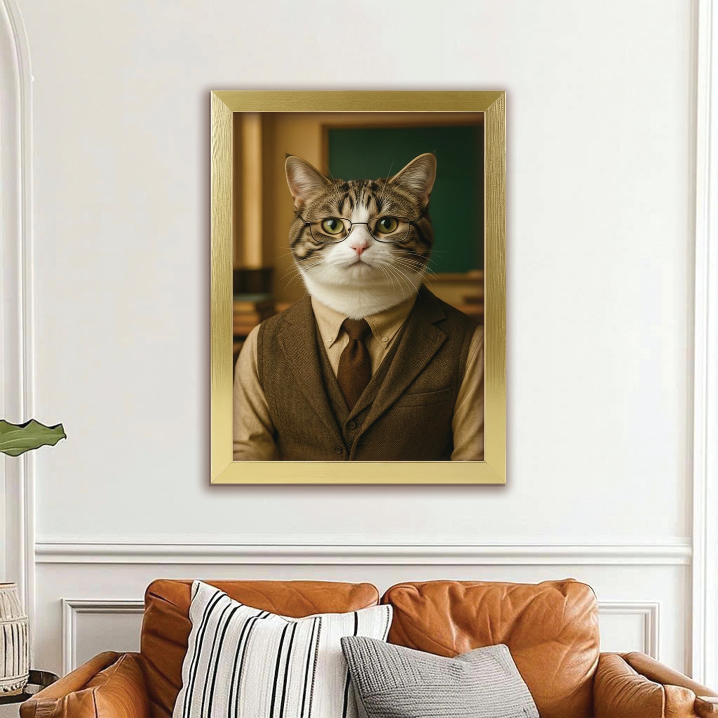 Custom Photo Professor Teacher Cat Canvas Framed Wall Art  Gift For Cat Lovers