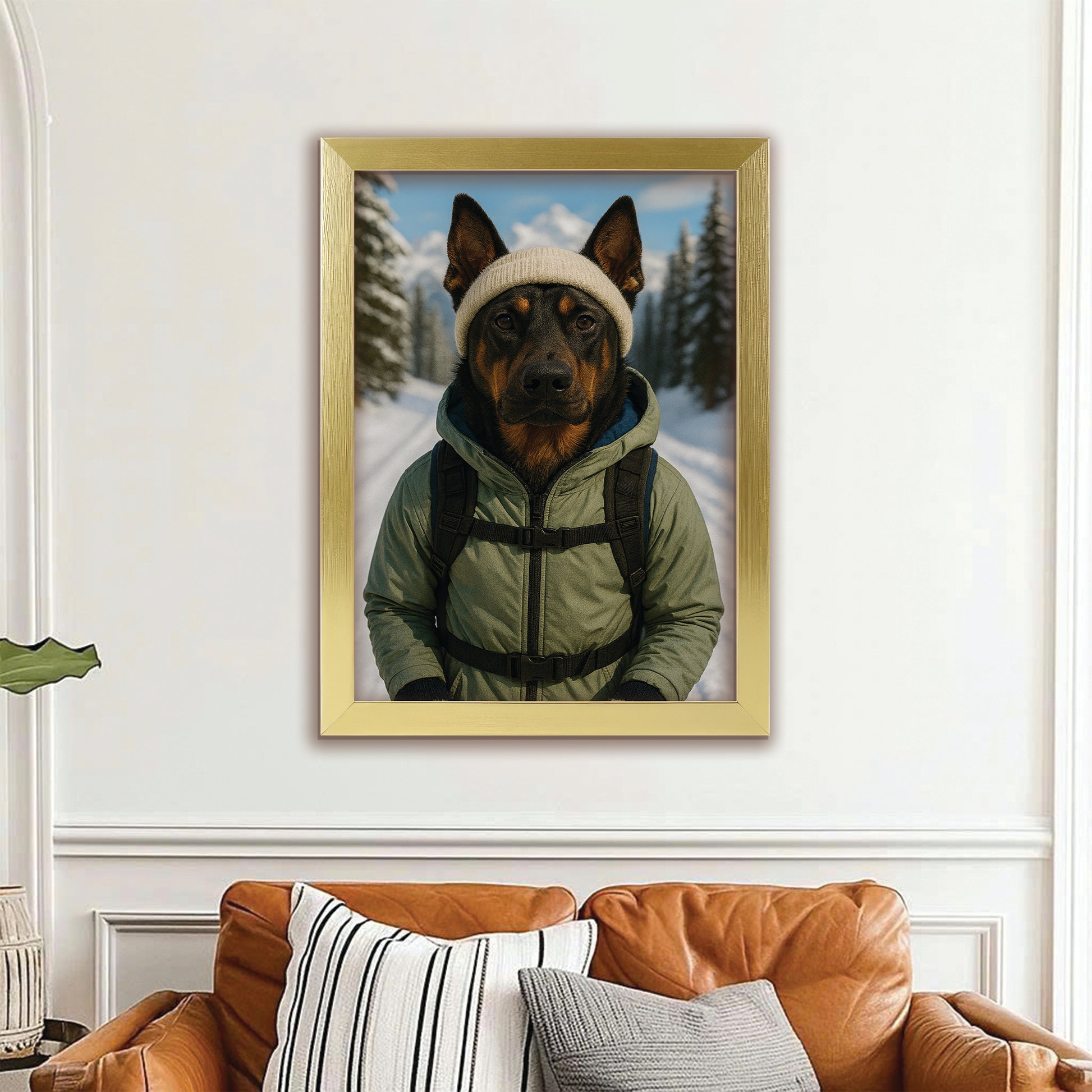 Custom Photo Winter Hiker Dog Canvas Framed Wall Art Gift For Dog Lovers