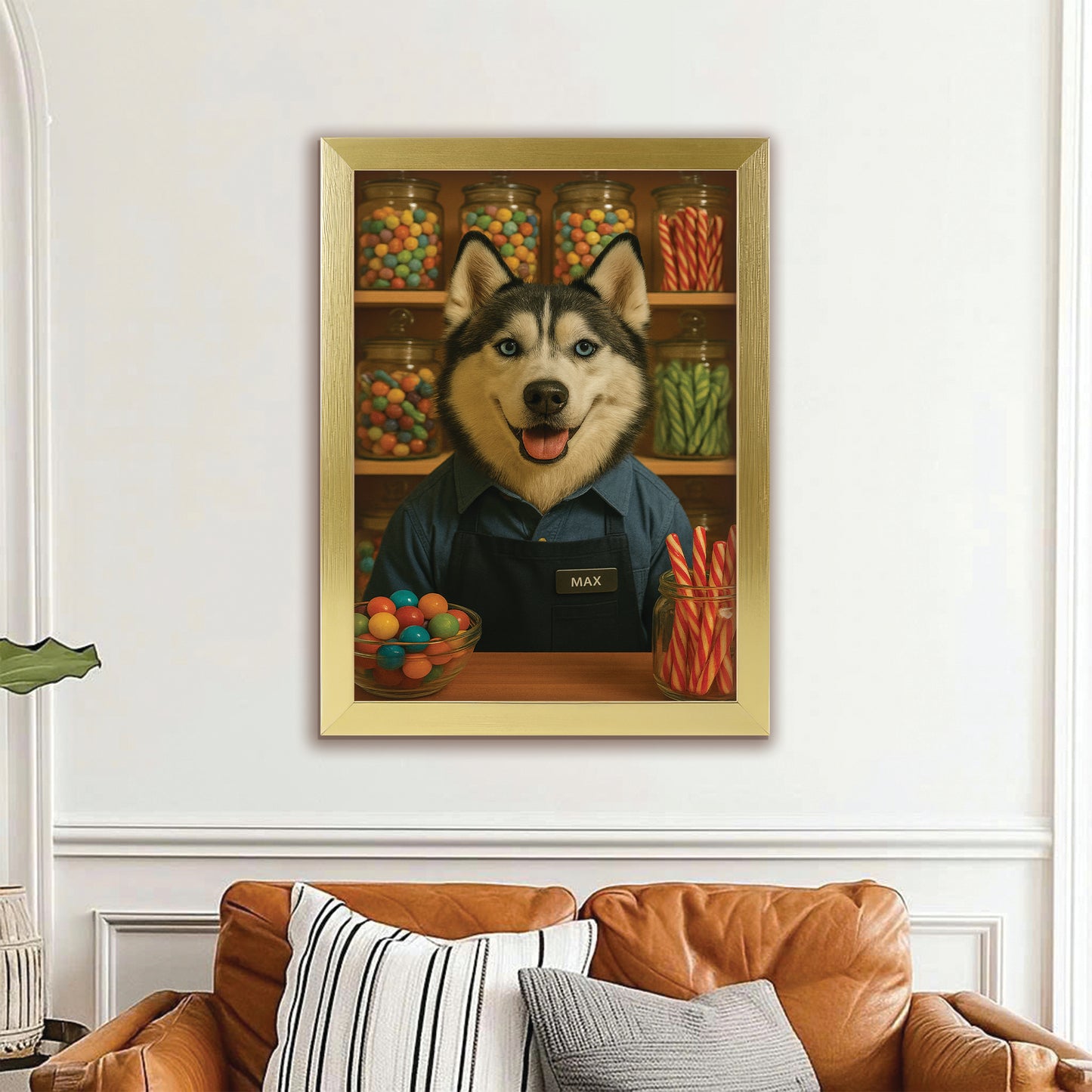 Custom Photo Candy Shop Dog Canvas Framed Wall Art Gift For Dog Lovers