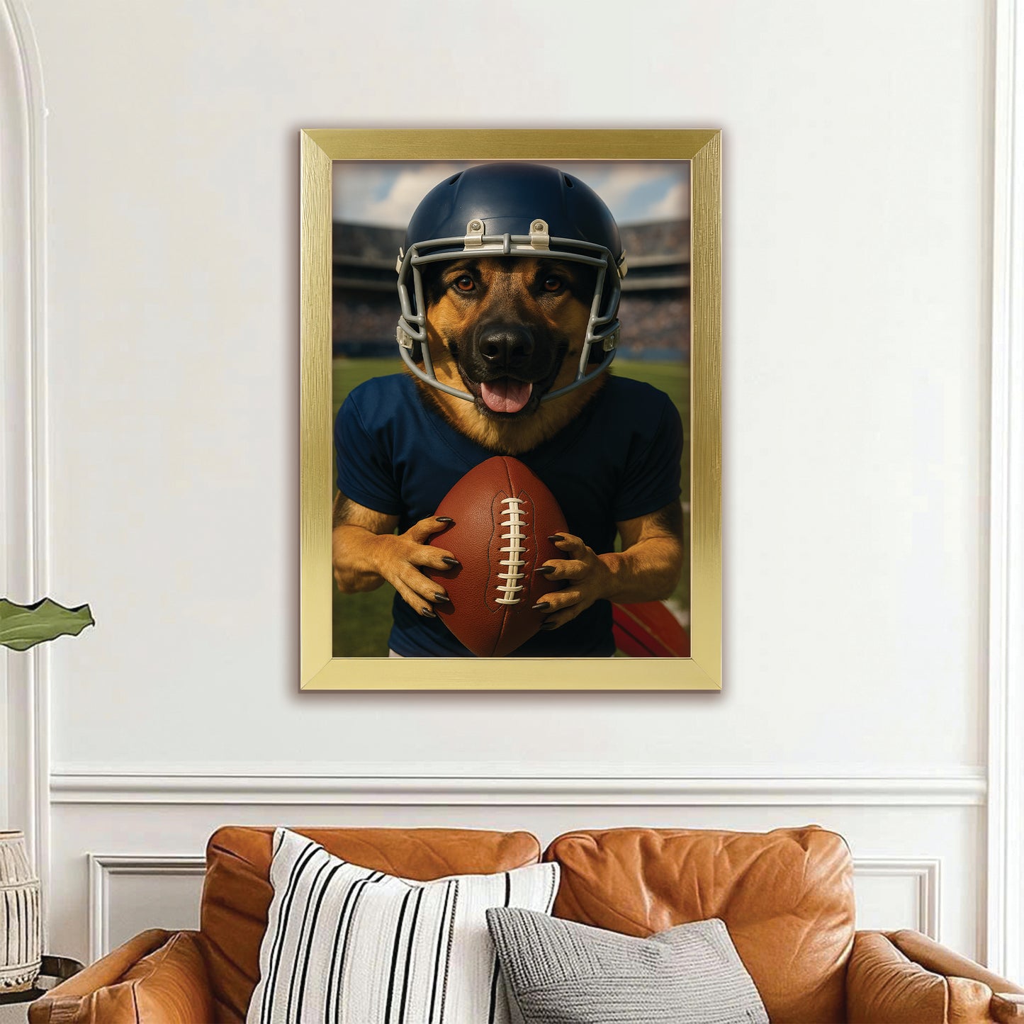 Custom Photo Footaball Dog Canvas Framed Wall Art Gift For Dog Lovers