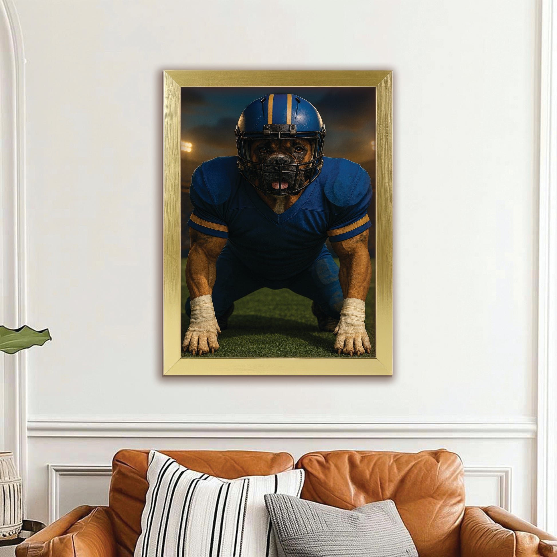 Custom Photo Football Player 2 Dog Canvas Framed Wall Art Gift For Dog Lovers