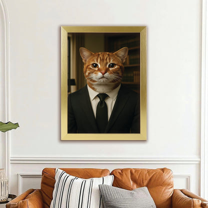 Custom Photo Business man Ceo Cat Canvas Framed Wall Art Gift For Cat Lovers