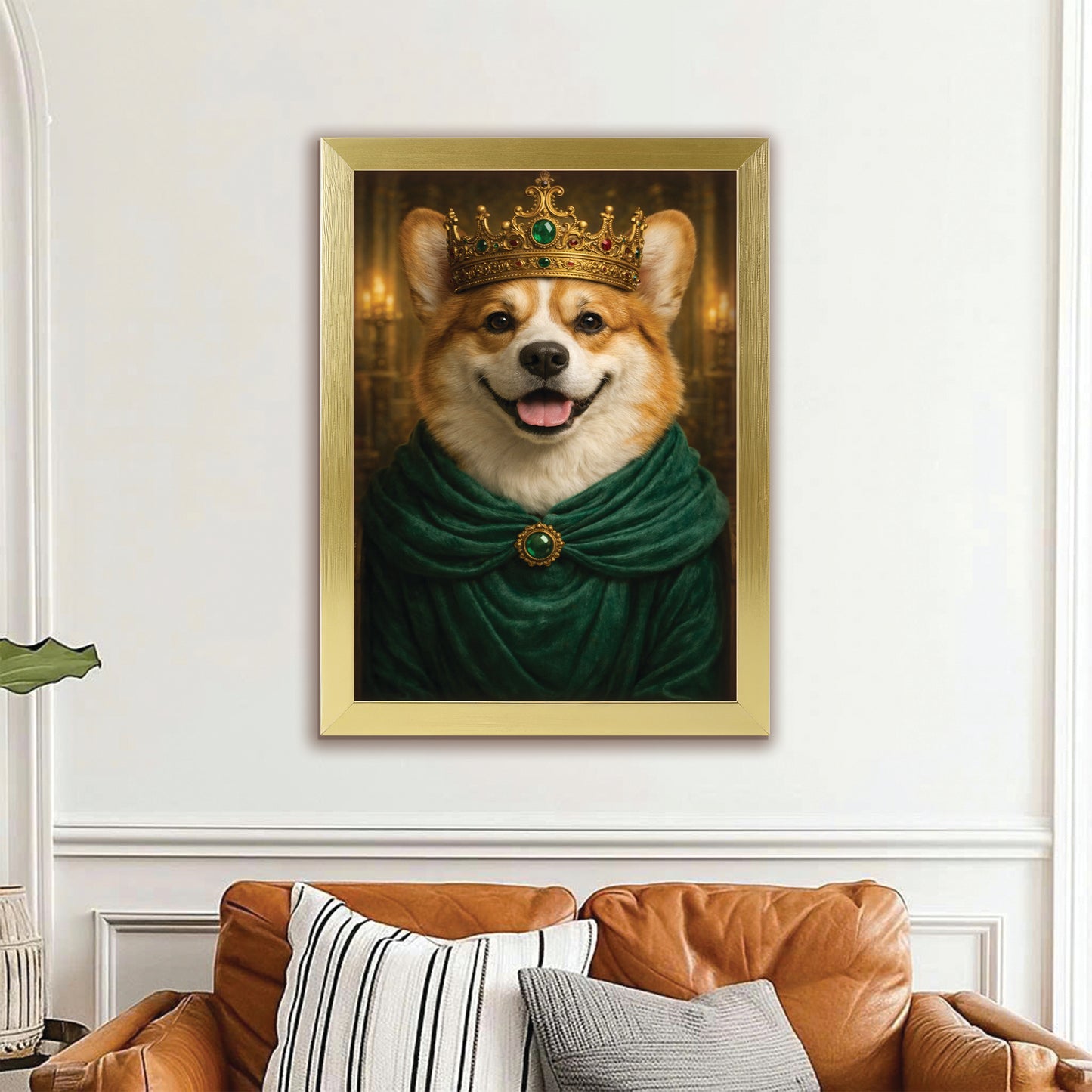 Custom Photo Royal King Queen Dog Canvas Framed Wall Art Gift For Dog Lovers